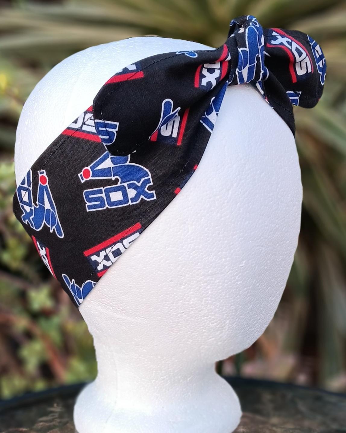 3” Wide Chicago White Sox Throwback Headband, self tie, hair wrap, pin up, hair tie, head wrap, retro style, rockabilly, top knot, handmade