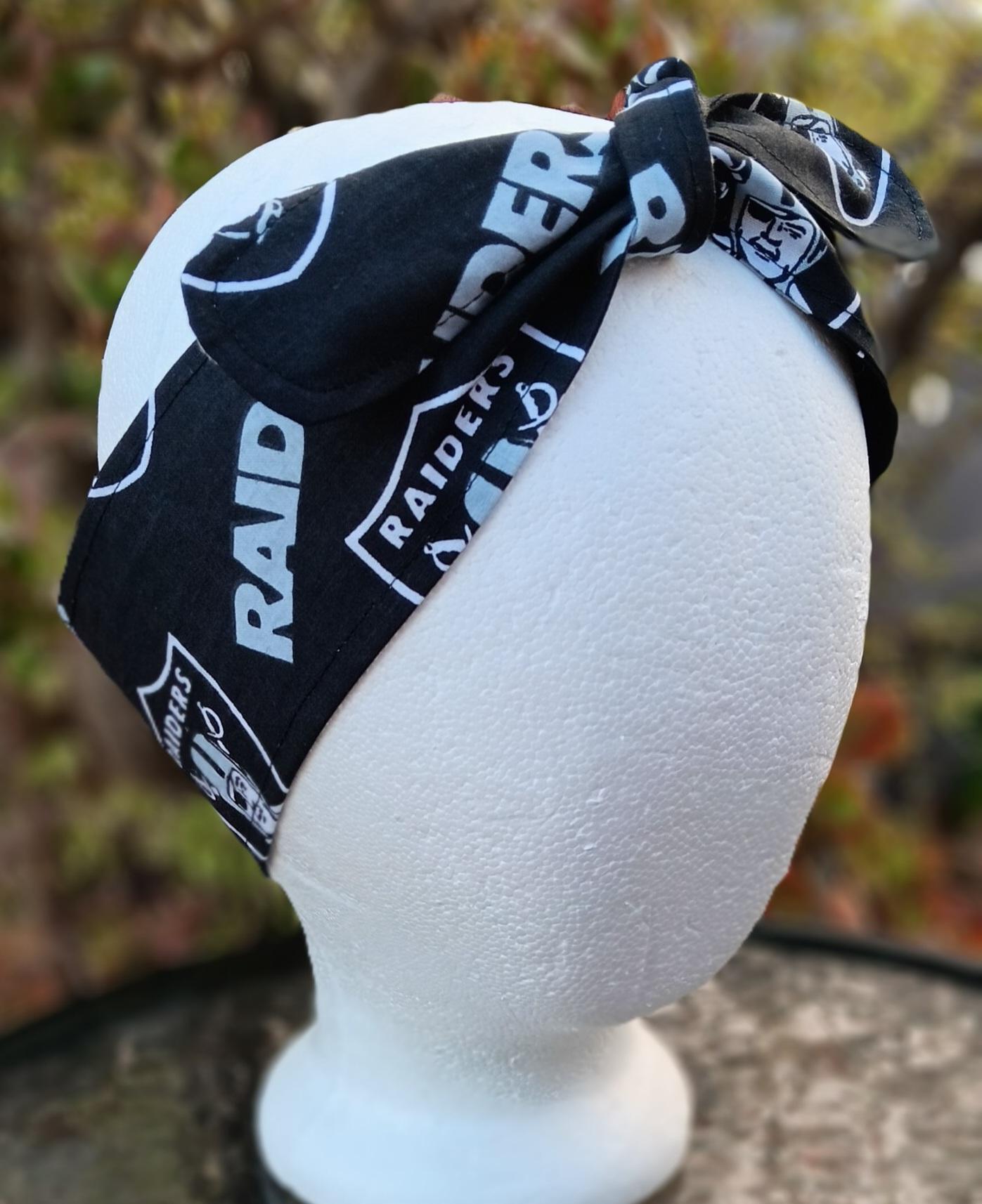 3” wide Las Vegas Raiders headband, self tie, hair wrap, hair tie, head wrap, pin up, scarf, retro, rockabilly, handmade