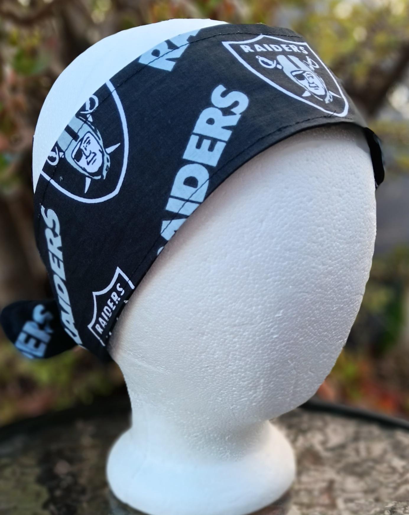 3” wide Las Vegas Raiders headband, self tie, hair wrap, hair tie, head wrap, pin up, scarf, retro, rockabilly, handmade