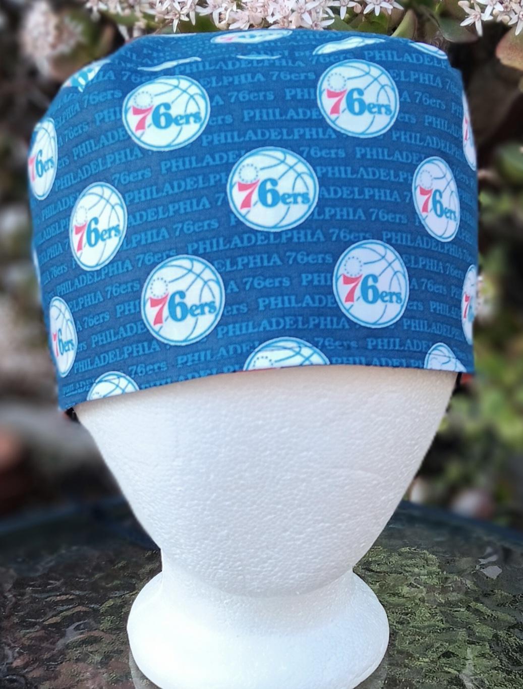 Toggle Cord Lock Reversible Philadelphia 76ers / Flyers scrub cap, adjustable, for nurse, dentist, technician, food service, handmade