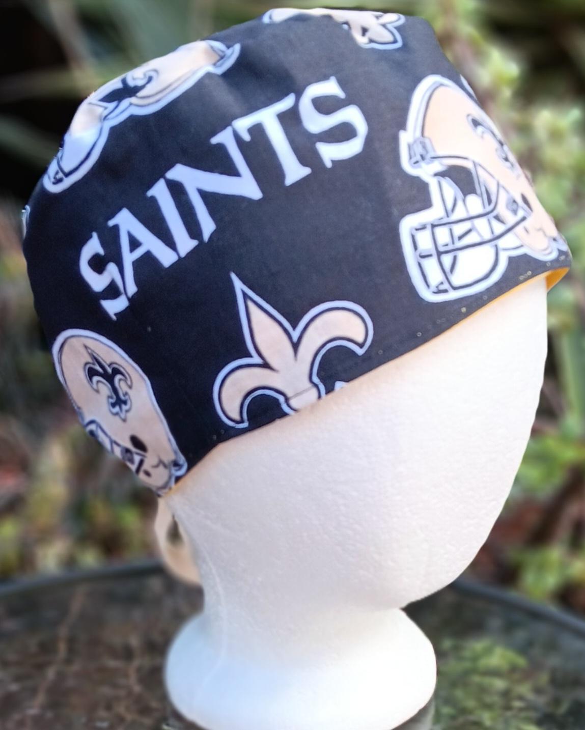 Toggle Cord Lock Reversible New Orleans Saints / LSU scrub cap, adjustable, for nurse, dentist, technician, food service, handmade