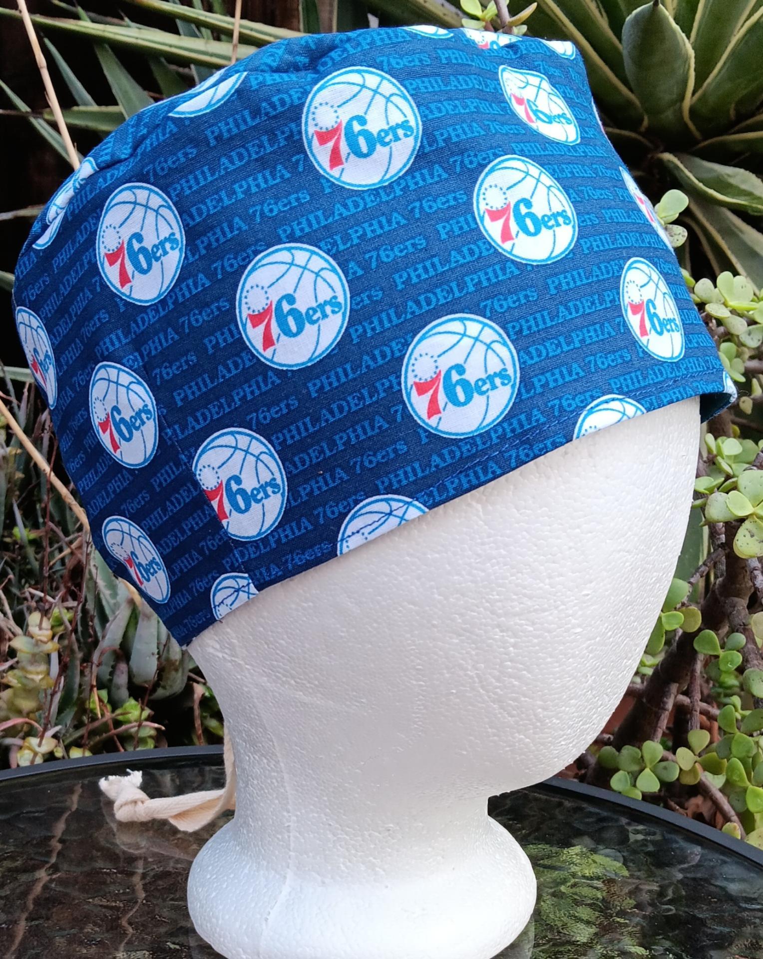 Toggle Cord Lock Reversible Philadelphia Eagles / 76ers scrub cap, adjustable, for nurse, dentist, technician, food service, handmade