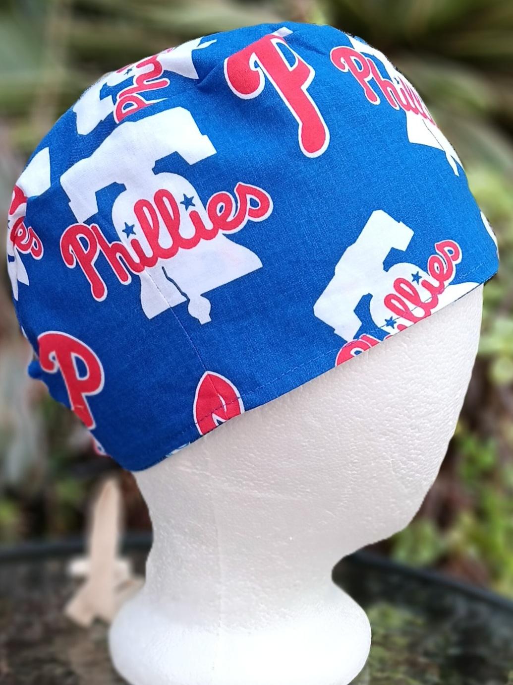 Toggle Cord Lock Reversible Philadelphia Phillies / Flyers scrub cap, adjustable, for nurse, dentist, technician, food service, handmade