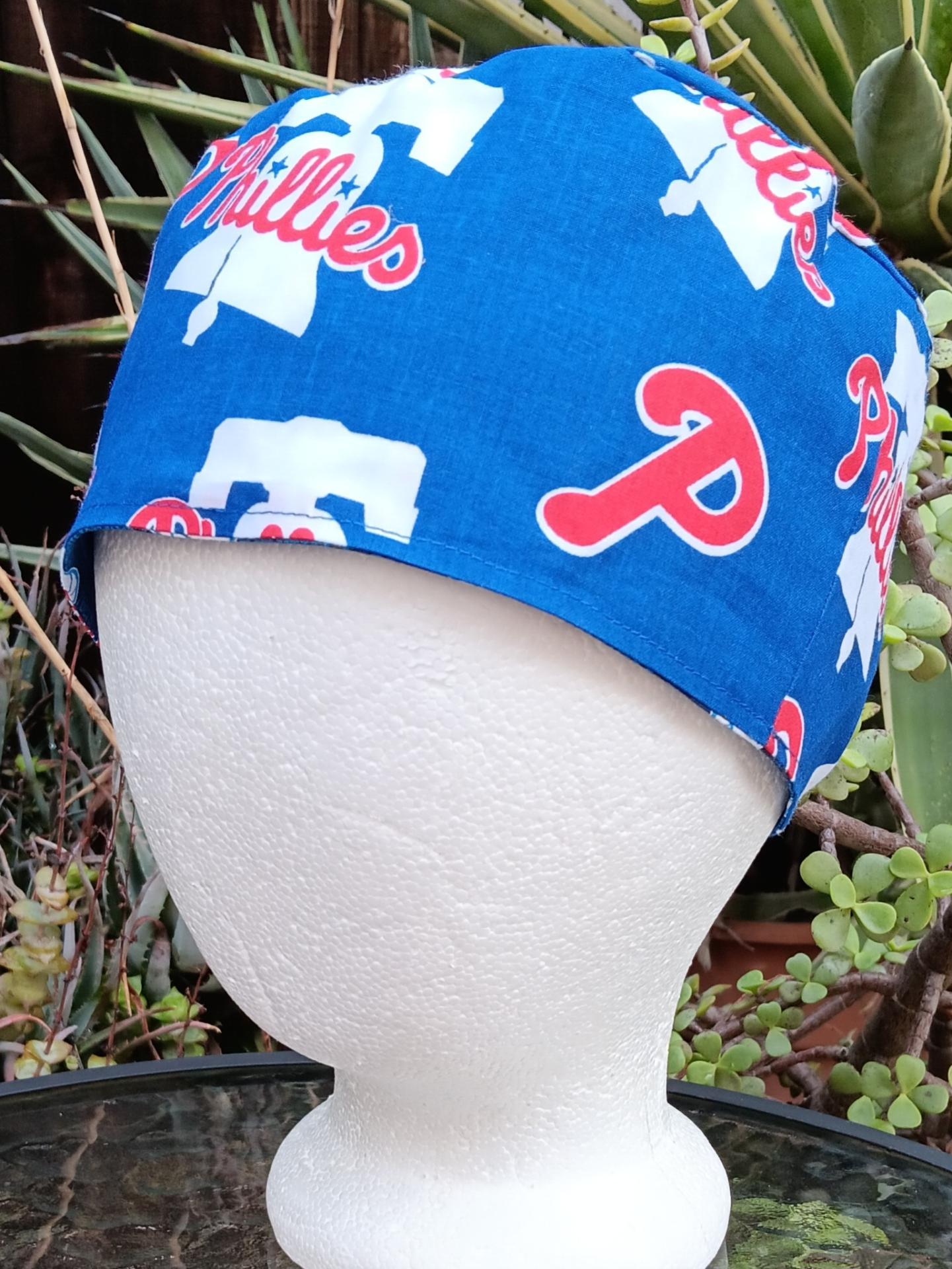 Toggle Cord Lock Reversible Philadelphia Phillies / 76ers scrub cap, adjustable, for nurse, dentist, technician, food service, handmade