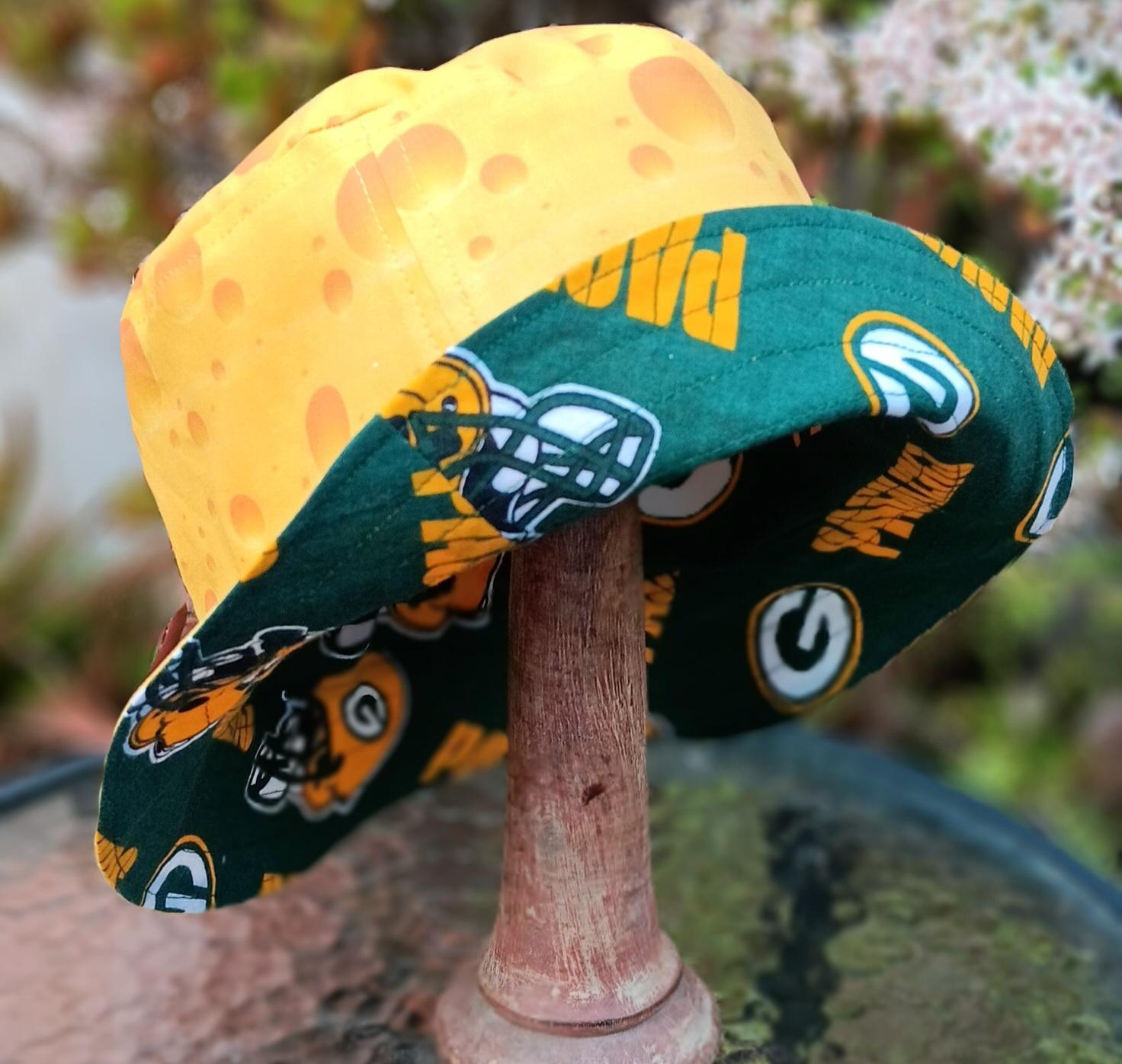 Green Bay Packers / Cheese Bucket Hat, Reversible, Sizes S-XXL, Cheesehead, Wisconsin, handmade, fishing hat, ponytail hat, floppy hat, adults or older children
