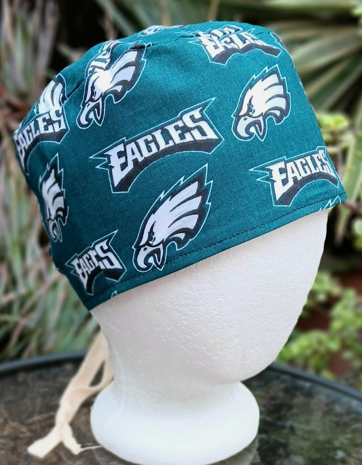 Toggle Closure Philadelphia Eagles scrub cap, kelly green & midnight green, adjustable, toggle cord lock, nurse, Phillly, handmade