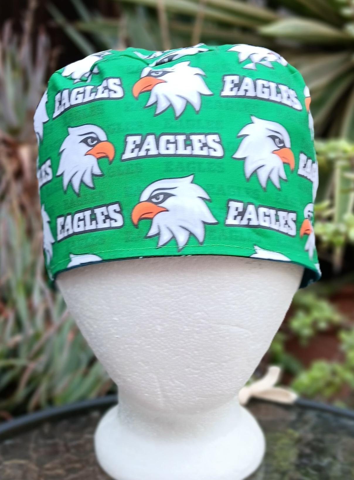 Toggle Closure Philadelphia Eagles scrub cap, kelly green & midnight green, adjustable, toggle cord lock, nurse, Phillly, handmade