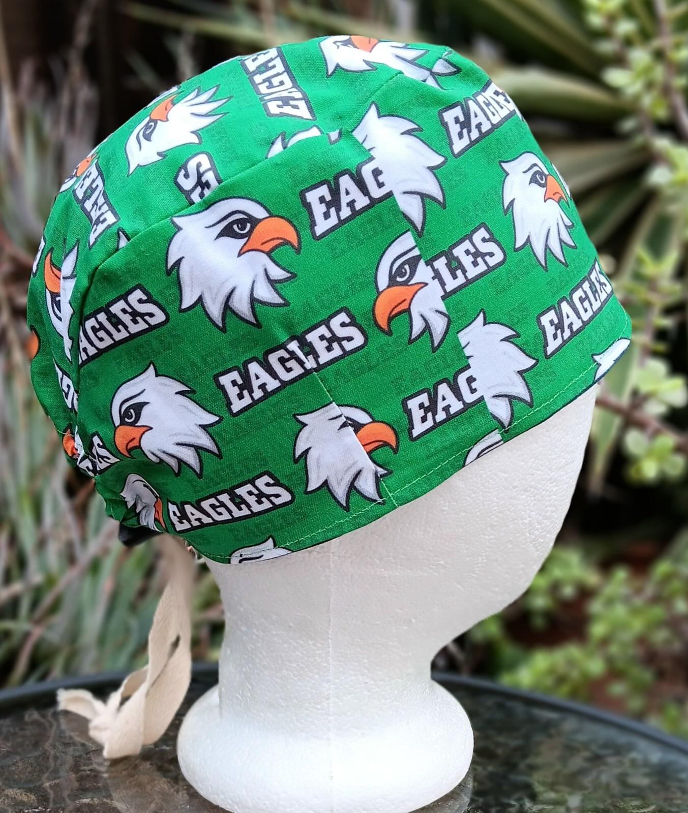 Toggle Closure Philadelphia Eagles scrub cap, kelly green & midnight green, adjustable, toggle cord lock, nurse, Phillly, handmade