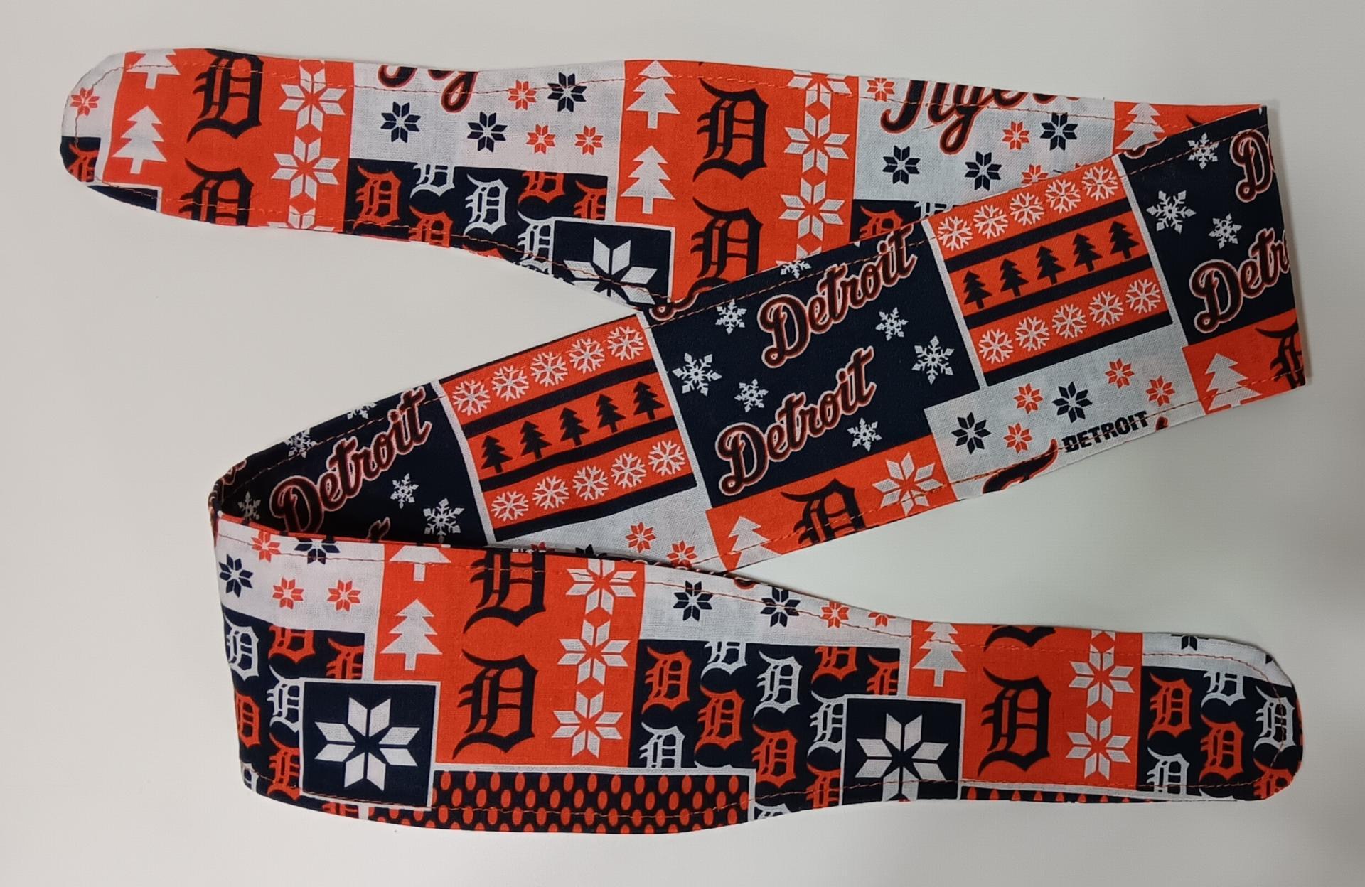 3” Wide Detroit Tigers headband, self-tie, Christmas winter theme, handmade, hair tie, scarf, pin up style, hair wrap, retro style, Old English D