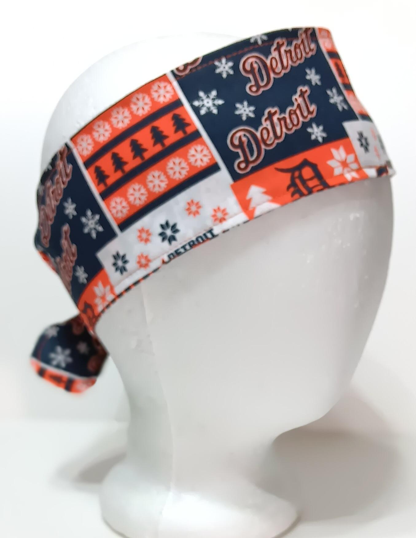 3” Wide Detroit Tigers headband, self-tie, Christmas winter theme, handmade, hair tie, scarf, pin up style, hair wrap, retro style, Old English D