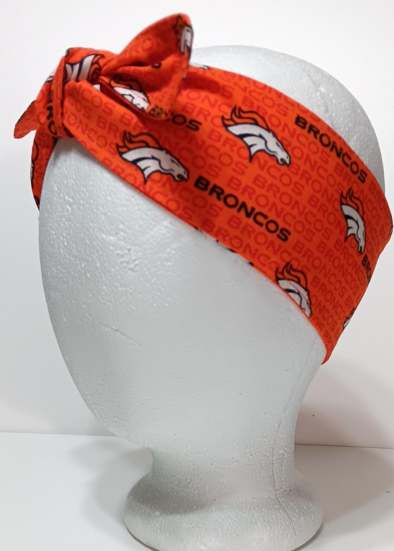 3” wide Denver Broncos headband, self tie, orange, hair tie, hair wrap, pin up style, scarf, rockabilly style, handmade