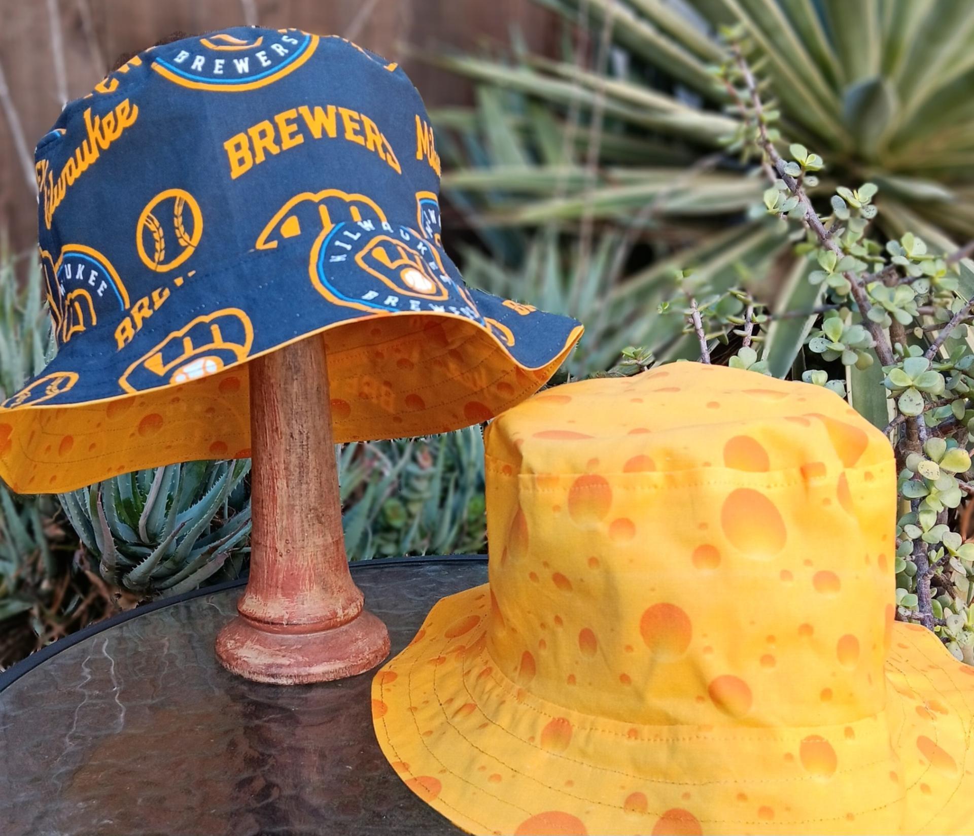 Milwaukee Brewers / Cheese Bucket Hat, Reversible, Sizes S-XXL, Cheesehead, Wisconsin, handmade, fishing hat, ponytail hat, floppy hat, adults or older children