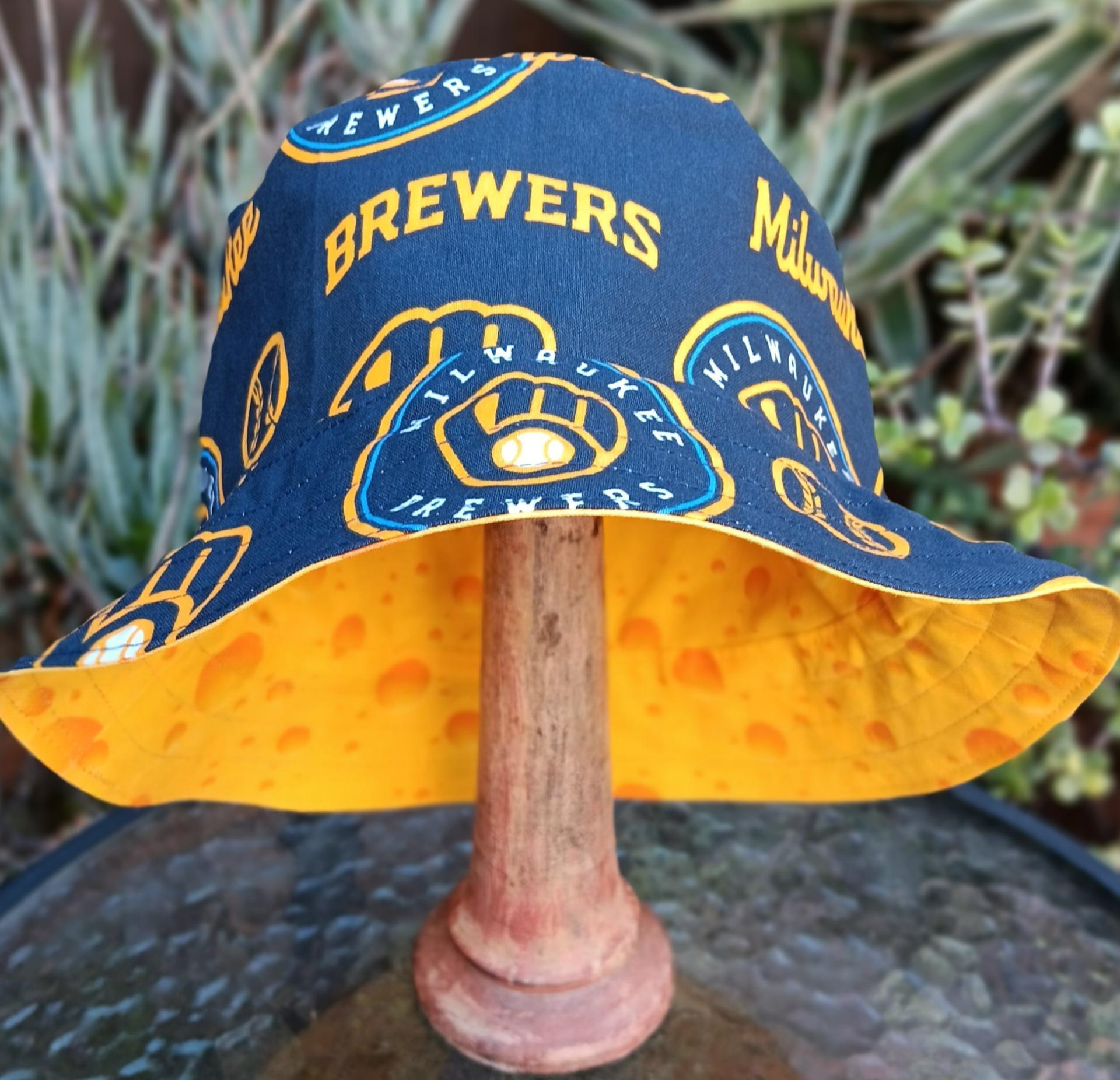 Milwaukee Brewers / Cheese Bucket Hat, Reversible, Sizes S-XXL, Cheesehead, Wisconsin, handmade, fishing hat, ponytail hat, floppy hat, adults or older children