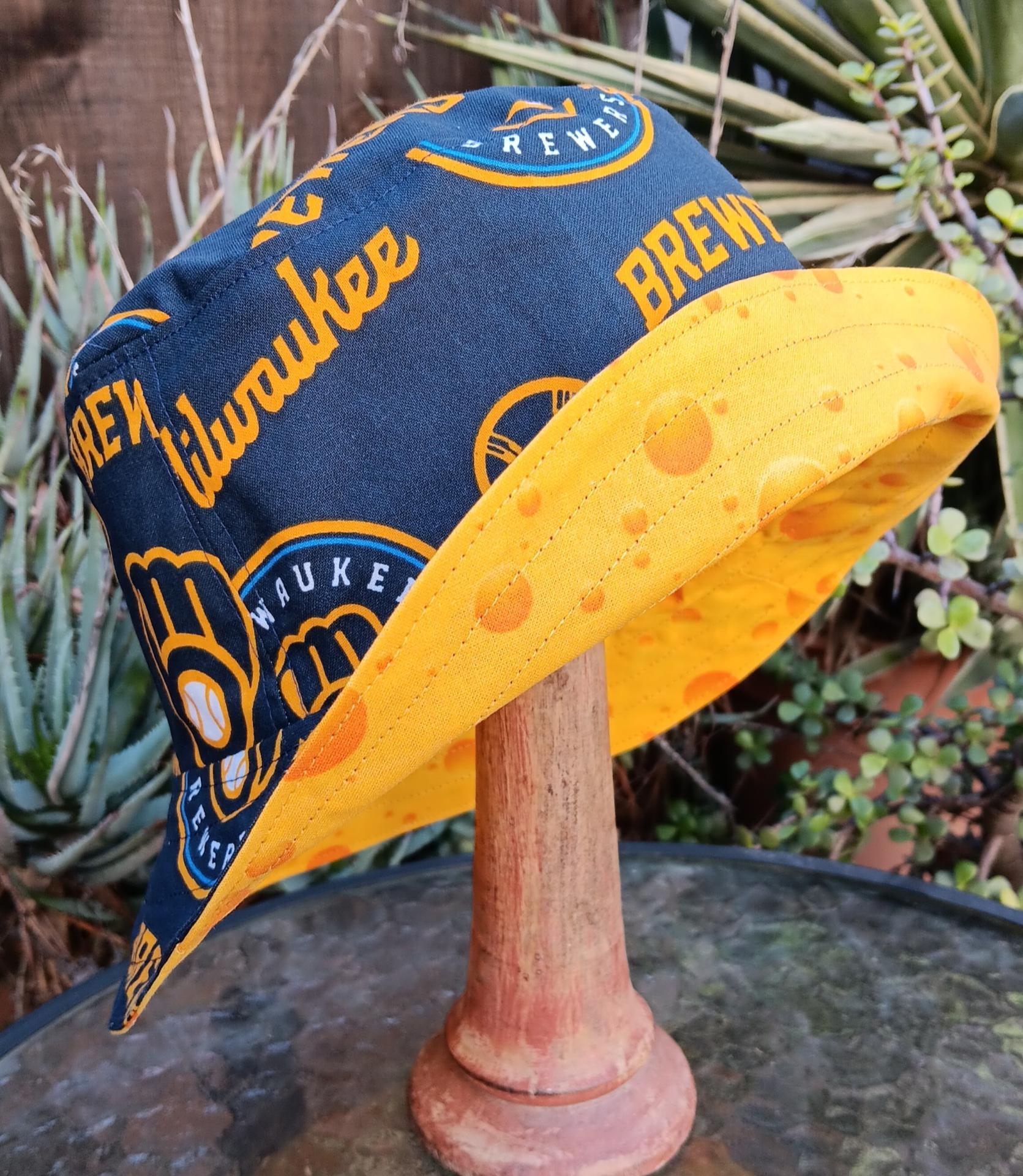 Milwaukee Brewers / Cheese Bucket Hat, Reversible, Sizes up to 4XL, Cheesehead, Wisconsin, handmade, fishing hat, ponytail hat, floppy hat, adults or older children