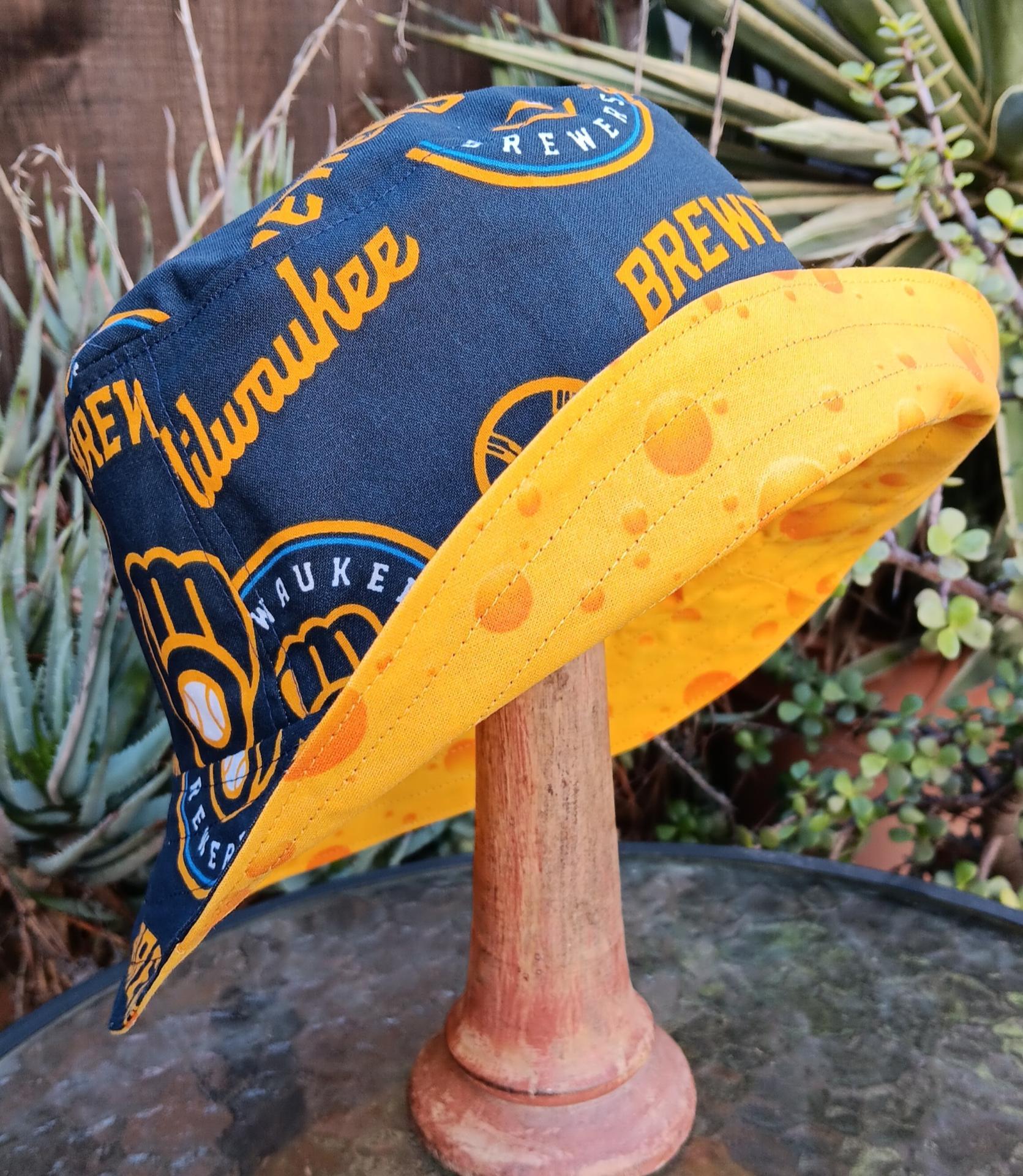 Milwaukee Brewers / Cheese Bucket Hat, Reversible, Sizes S-XXL, Cheesehead, Wisconsin, handmade, fishing hat, ponytail hat, floppy hat, adults or older children