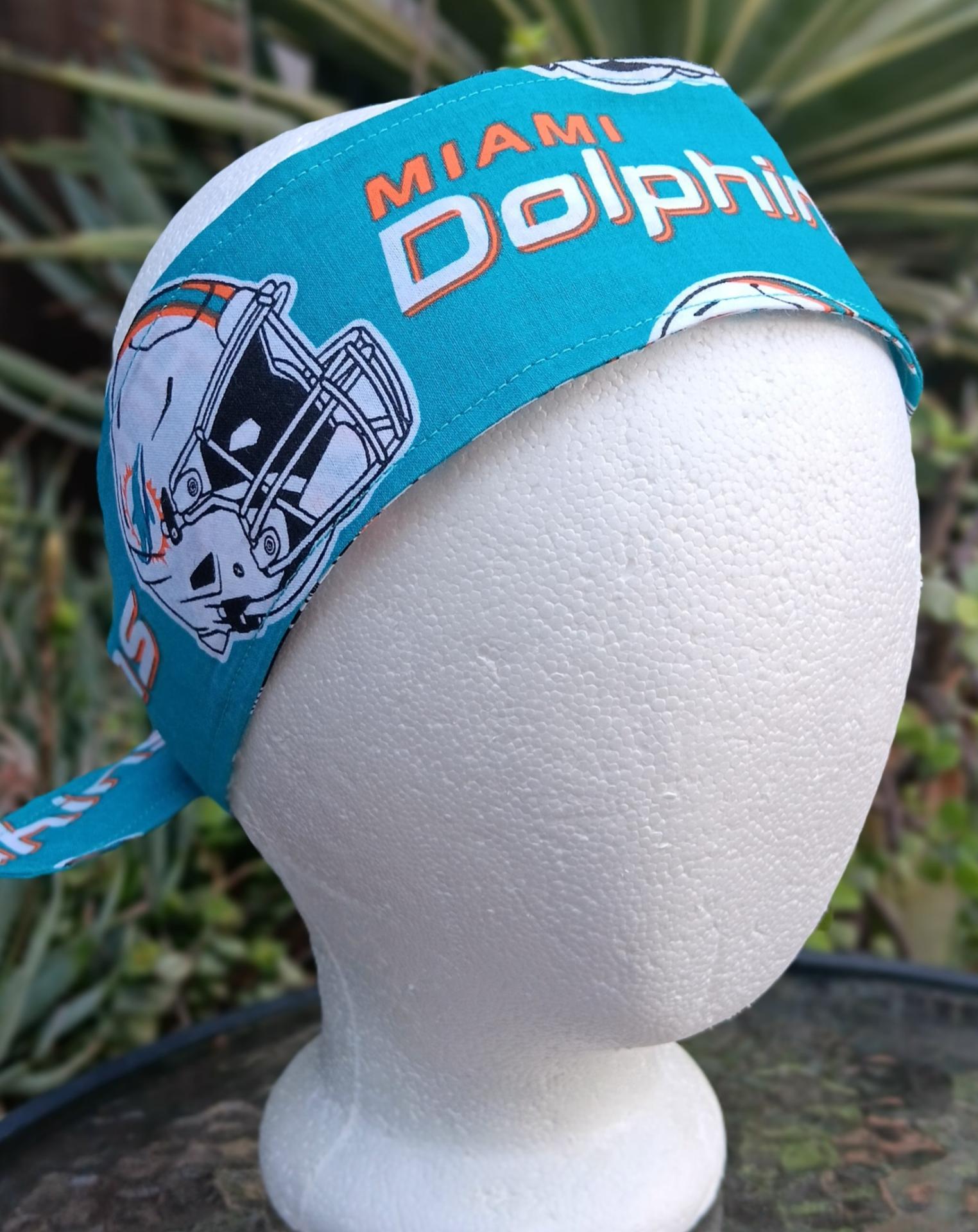 3” wide Miami Dolphins headband, self tie, hair tie, hair wrap, pin up style, scarf, rockabilly style, handmade