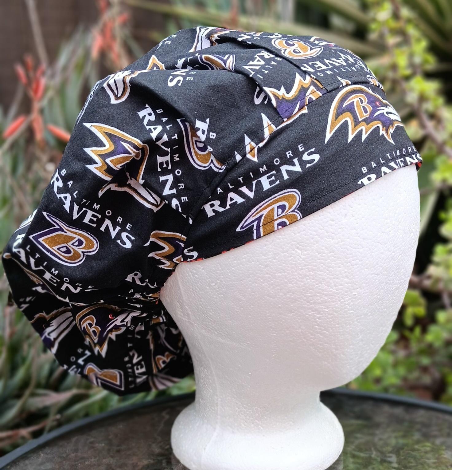 Bouffant Reversible Baltimore Orioles / Ravens scrub cap, adjustable, nurse, technician, doctor, food service, handmade