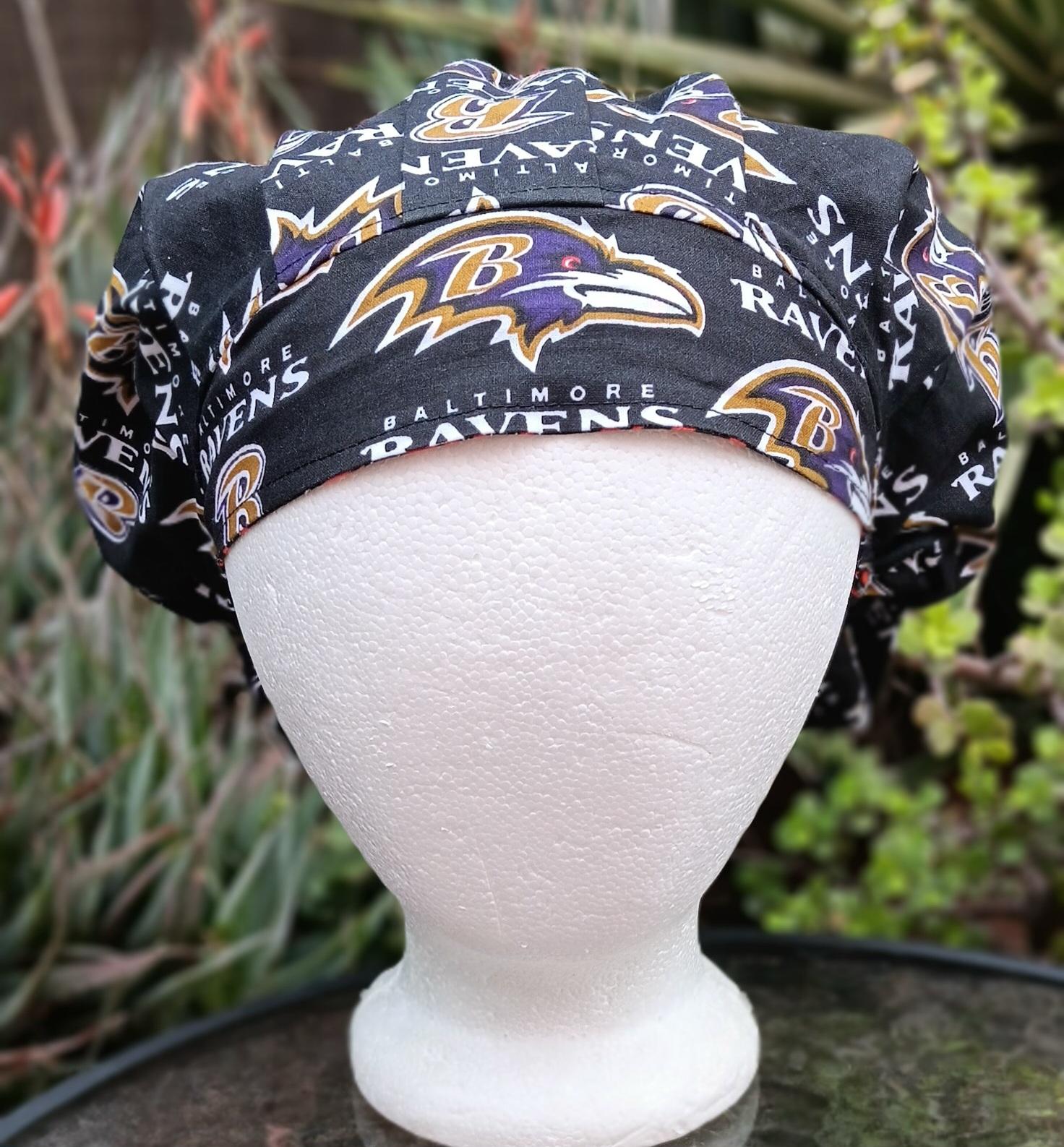 Bouffant Reversible Baltimore Orioles / Ravens scrub cap, adjustable, nurse, technician, doctor, food service, handmade