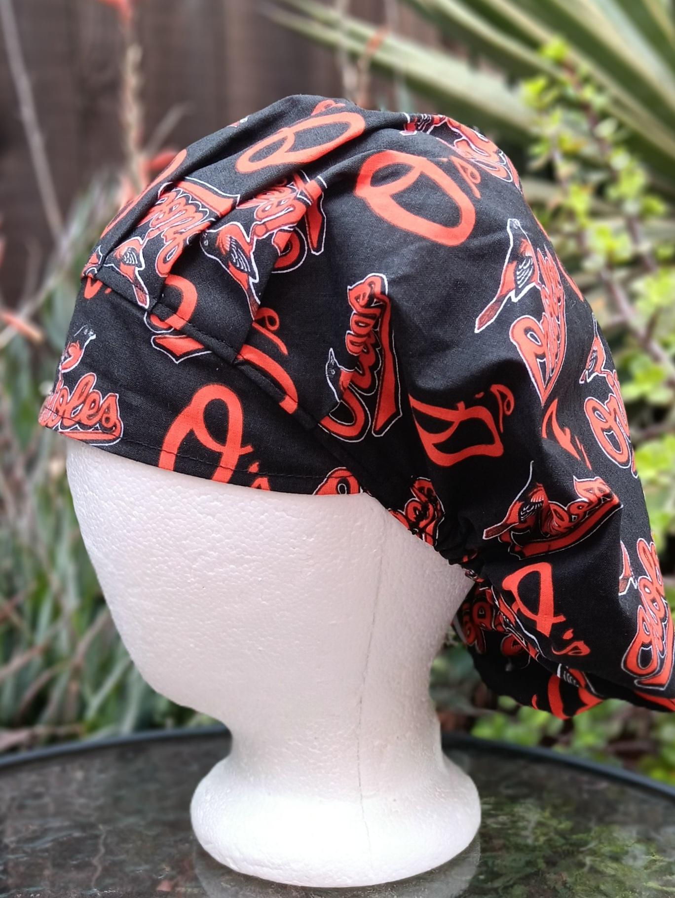Bouffant Reversible Baltimore Orioles / Ravens scrub cap, adjustable, nurse, technician, doctor, food service, handmade