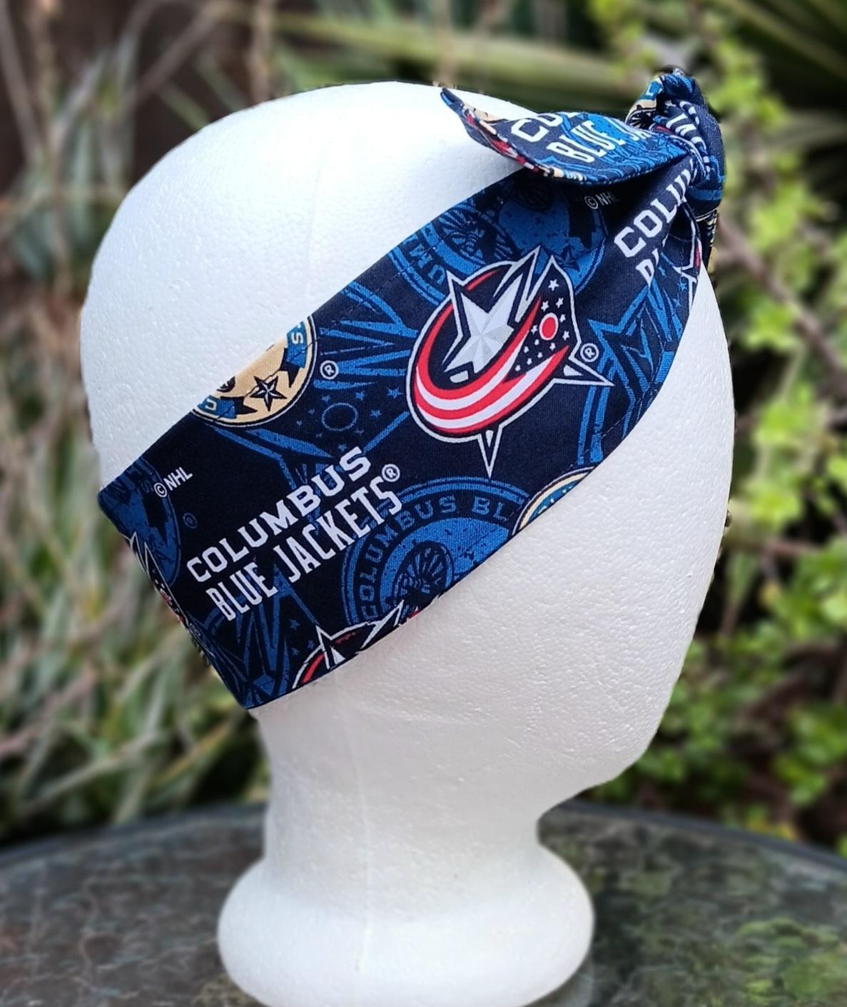 3” W Columbus Blue Jackets headband, self tie, hair wrap, pin up style, scarf, retro style, rockabilly, handmade