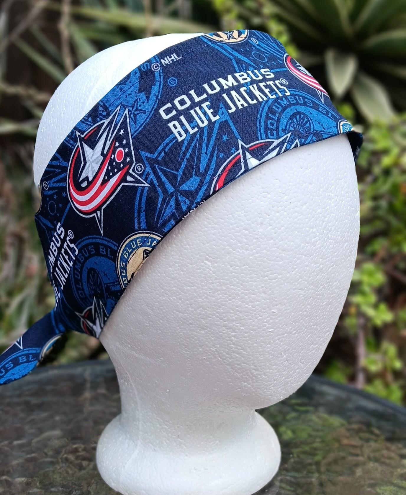 3” W Columbus Blue Jackets headband, self tie, hair wrap, pin up style, scarf, retro style, rockabilly, handmade