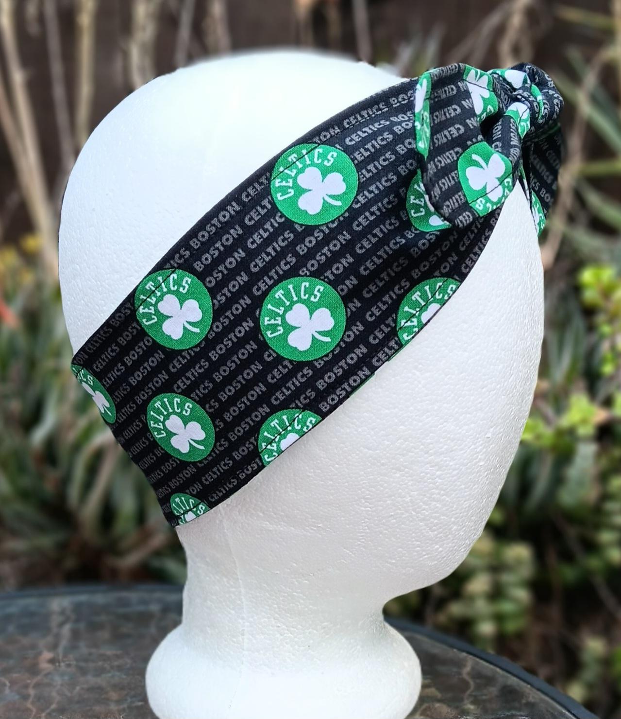 3” W Boston Celtics headband, self tie, hair wrap, pin up style, scarf, retro style, rockabilly, handmade