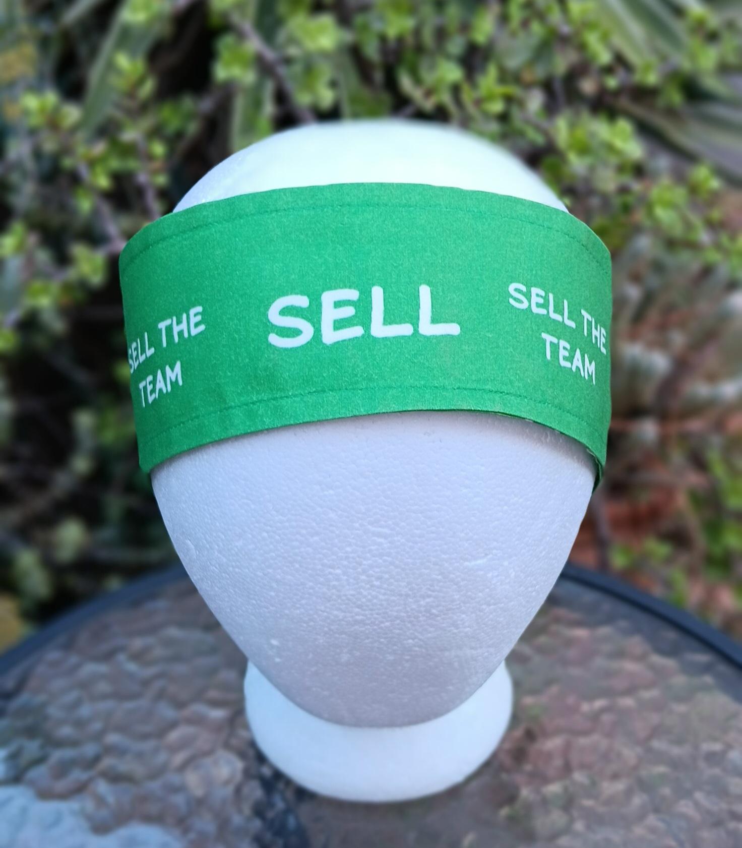 3” Wide SELL headband, self tie, kelly green, SELL THE TEAM, Oakland baseball, pin up style, scarf, bandana, hat band, handmade