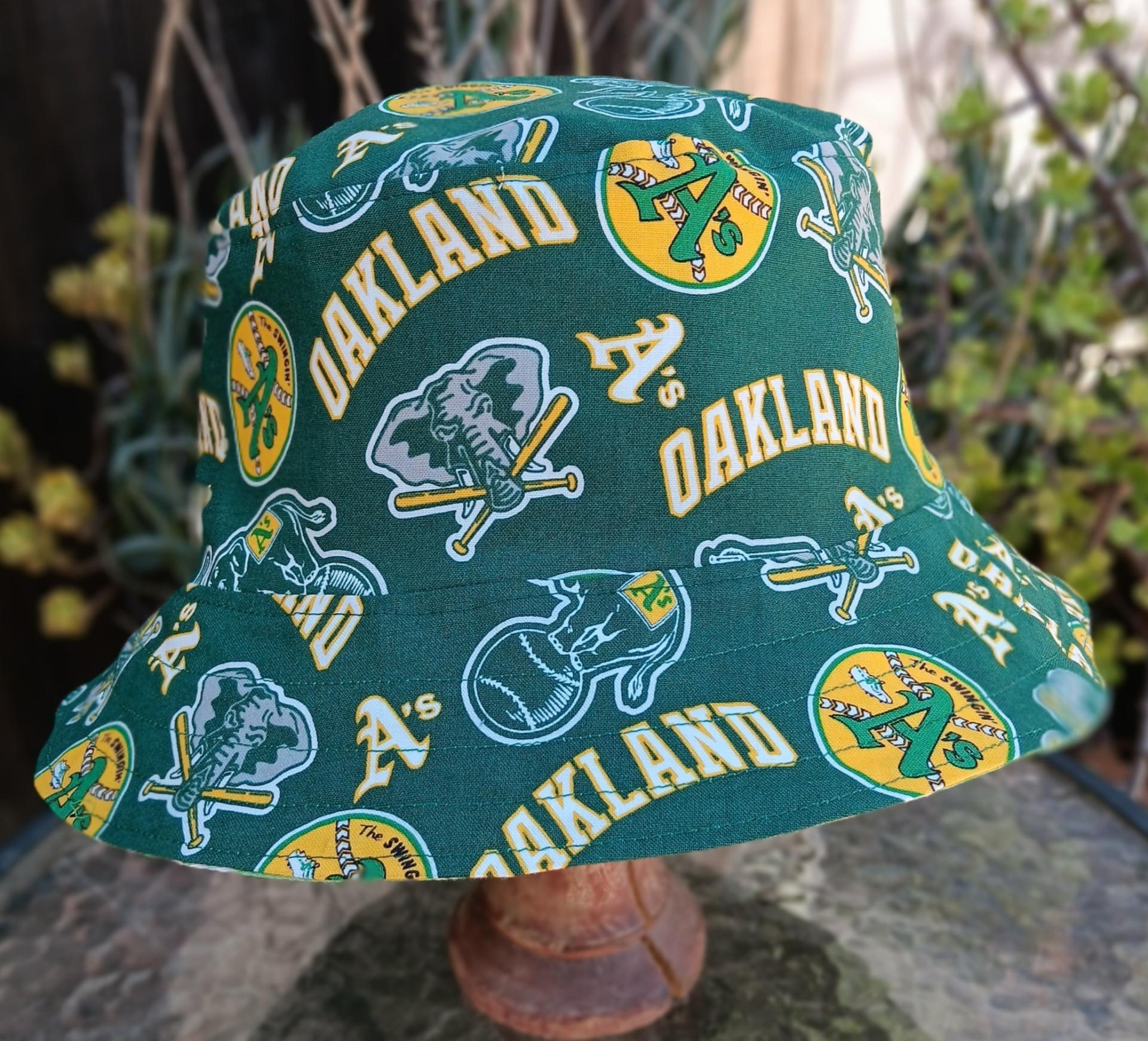 SELL the Team Bucket Hat, Yellow, Reversible to Swingin' A's, Unisex Sizes up to 4XL, Oakland A's, handmade from licensed fabric, floppy hat, sun hat, adults and older children