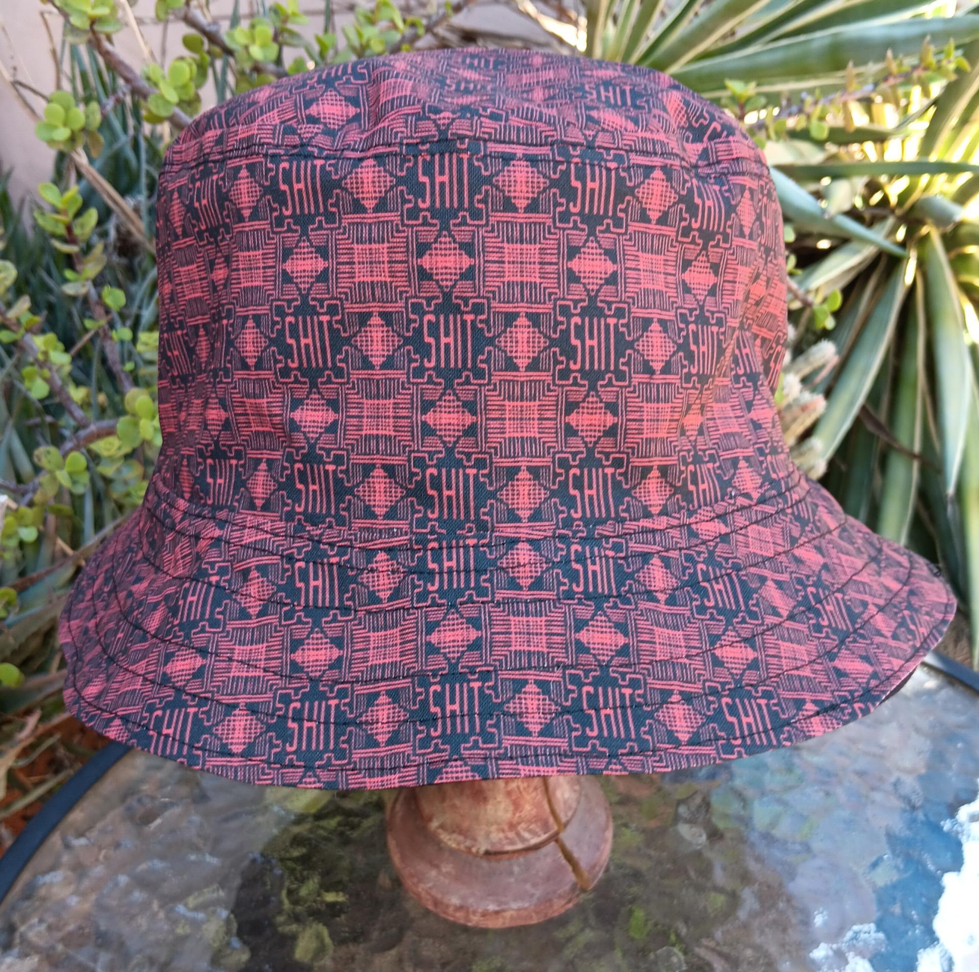 Geometic "SH*T" Print Bucket Hat, Reversible to Black, S-XXL, summer hat, sun hat, floppy hat, funny sassy gift for friend