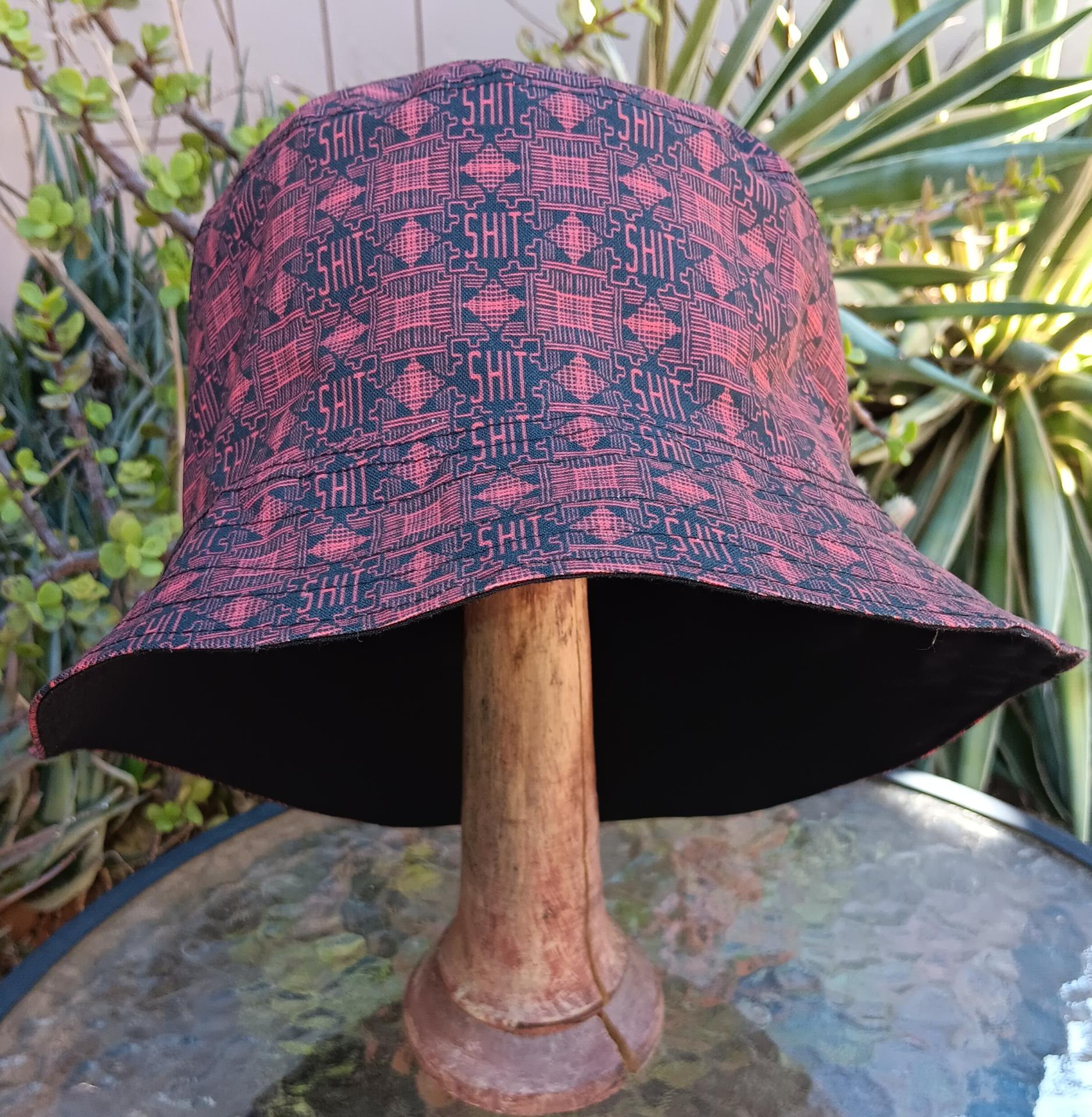 Geometic "SH*T" Print Bucket Hat, Reversible to Black, S-XXL, summer hat, sun hat, floppy hat, funny sassy gift for friend