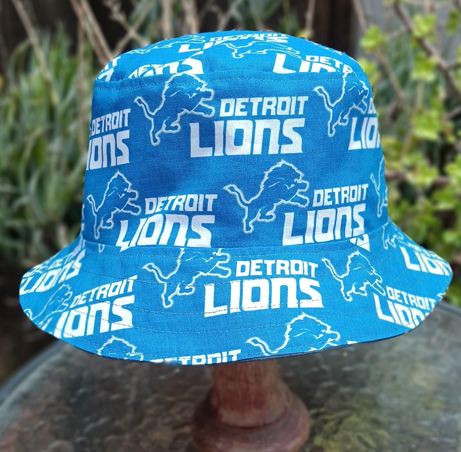 Detroit Lions Bucket Hat, Handmade, Reversible to Grey, Sizes up to 4XL, summer hat, fishing hat, sun hat, floppy hat, ponytail hat