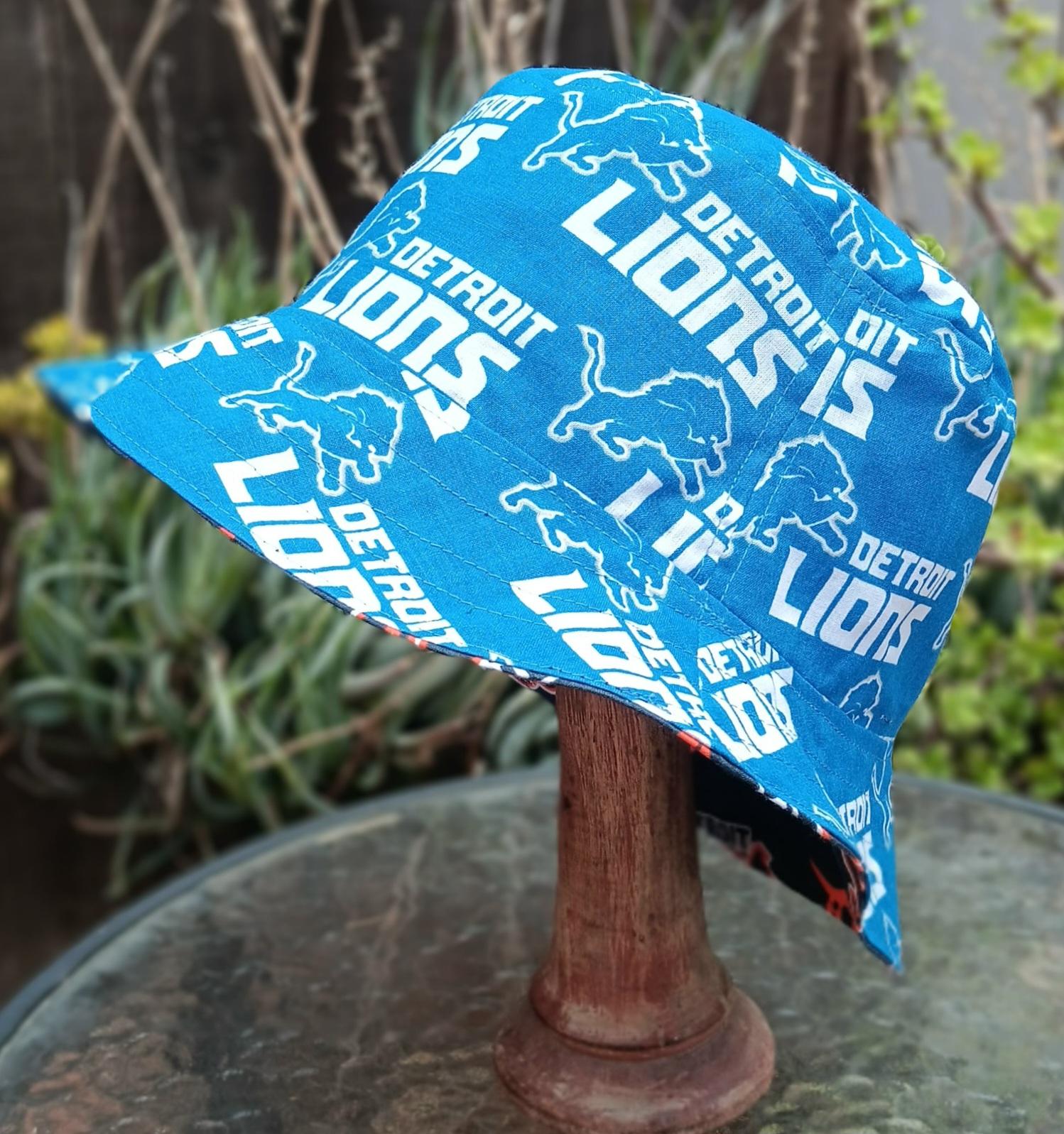 Detroit Lions Bucket Hat, Handmade, Reversible to Grey, Sizes up to 4XL, summer hat, fishing hat, sun hat, floppy hat, ponytail hat