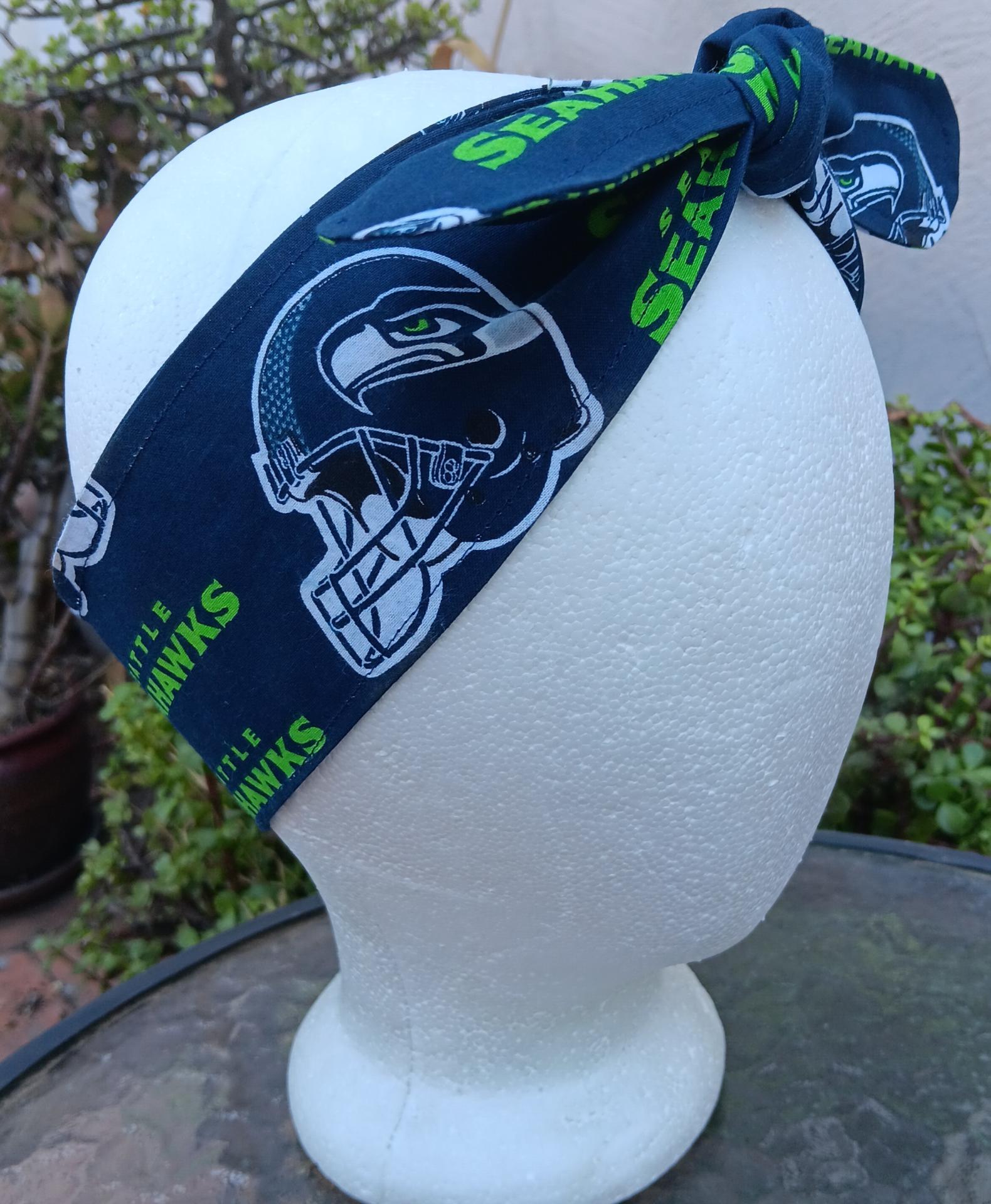 3” wide Seattle Seahawks headband, hand made, self tie, pin up style, head scarf, retro style, hat band, hat scarf