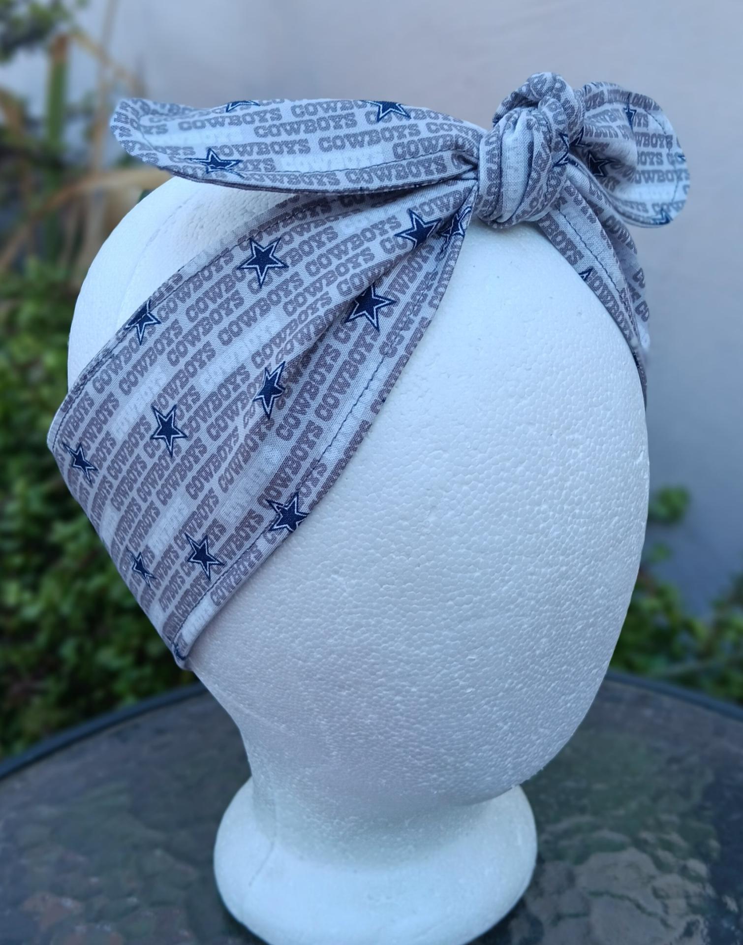 3” wide Dallas Cowboys Headband, handmade, self tie, pin up style, scarf, retro style, bandana, rockabilly style