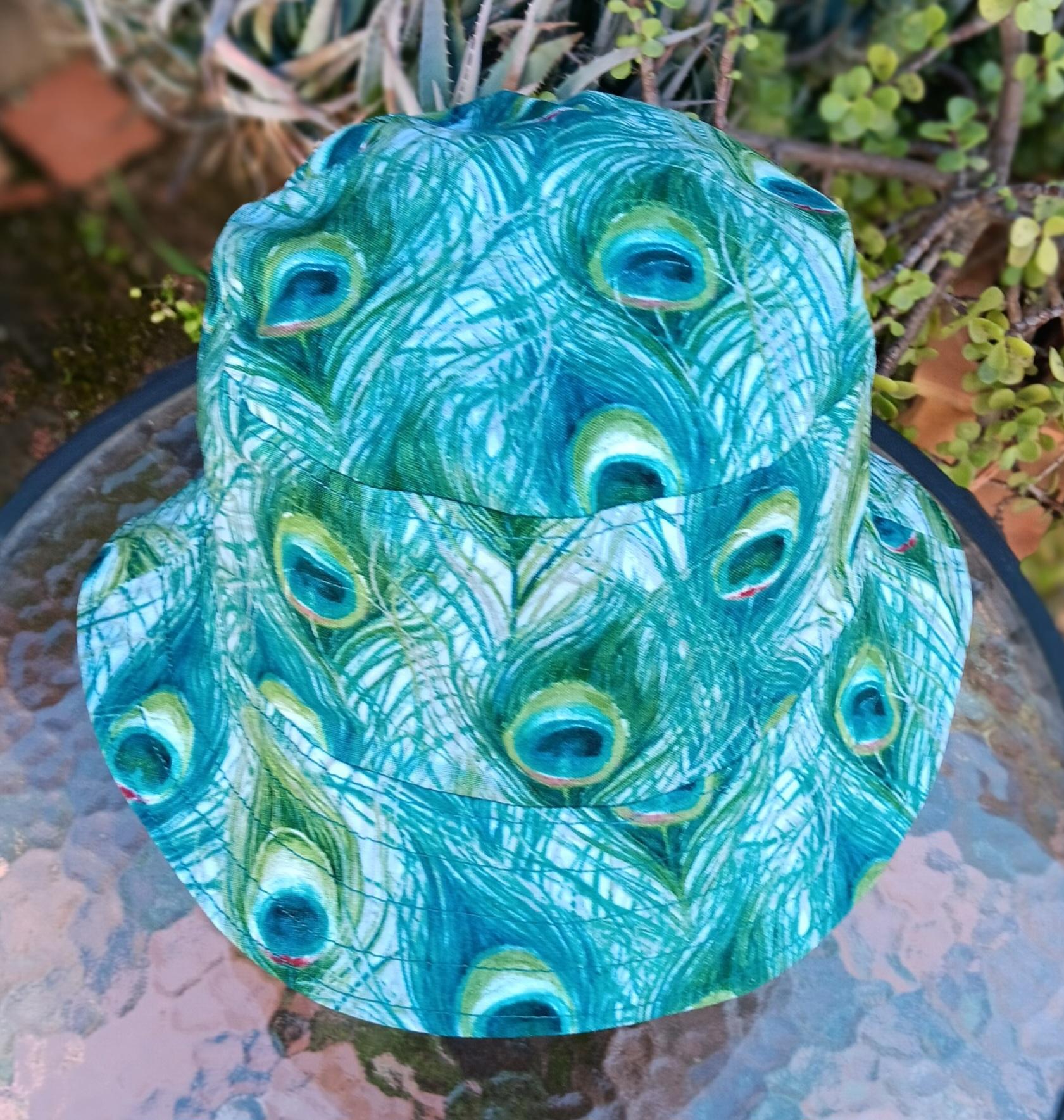 Peacock Feathers Bucket Hat, Unisex Sizes up to 4XL, Sun Hat, Floppy Hat, Summer Hat, Ponytail Hat