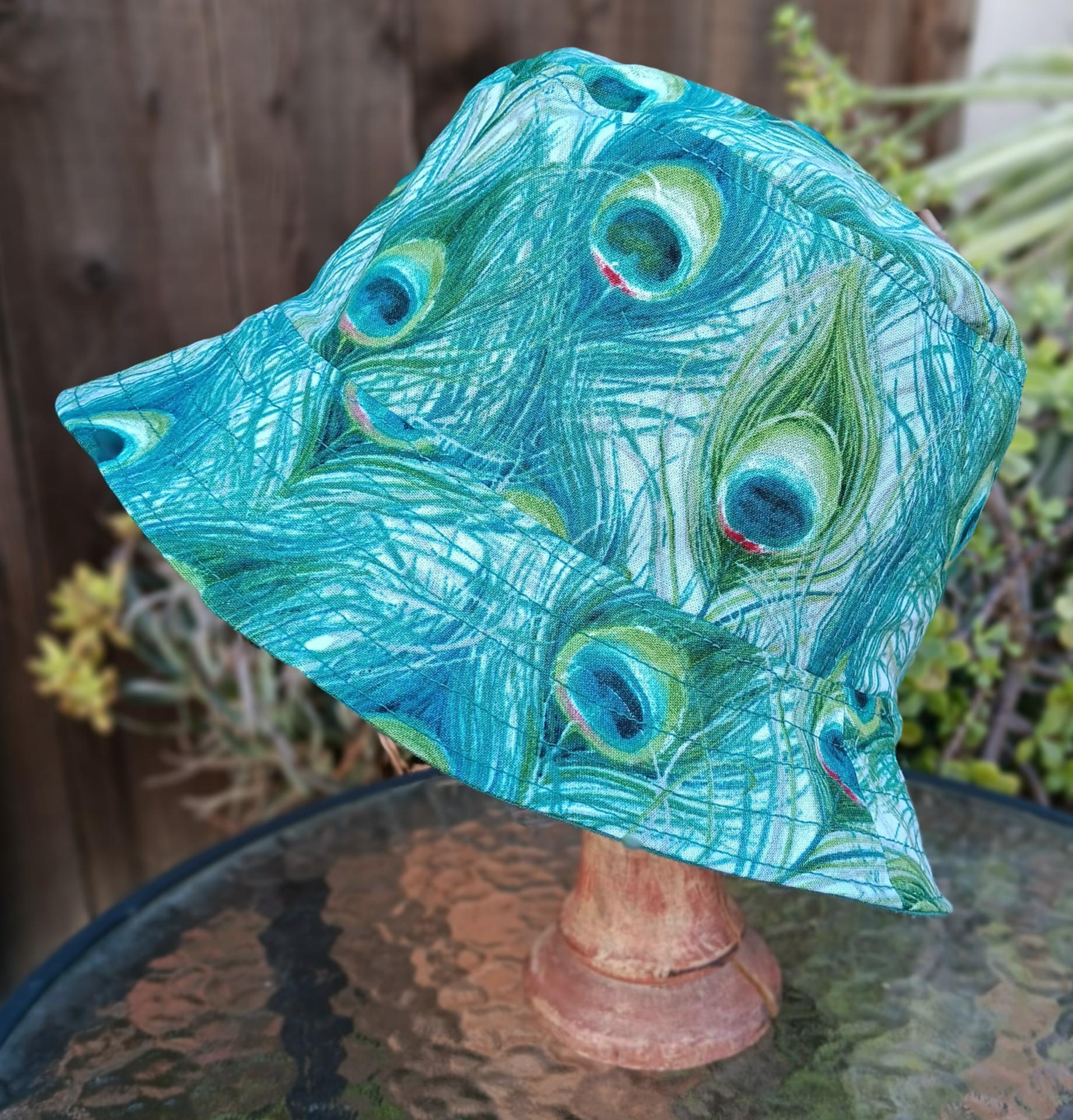 Peacock Feathers Bucket Hat, Unisex Sizes up to 4XL, Sun Hat, Floppy Hat, Summer Hat, Ponytail Hat