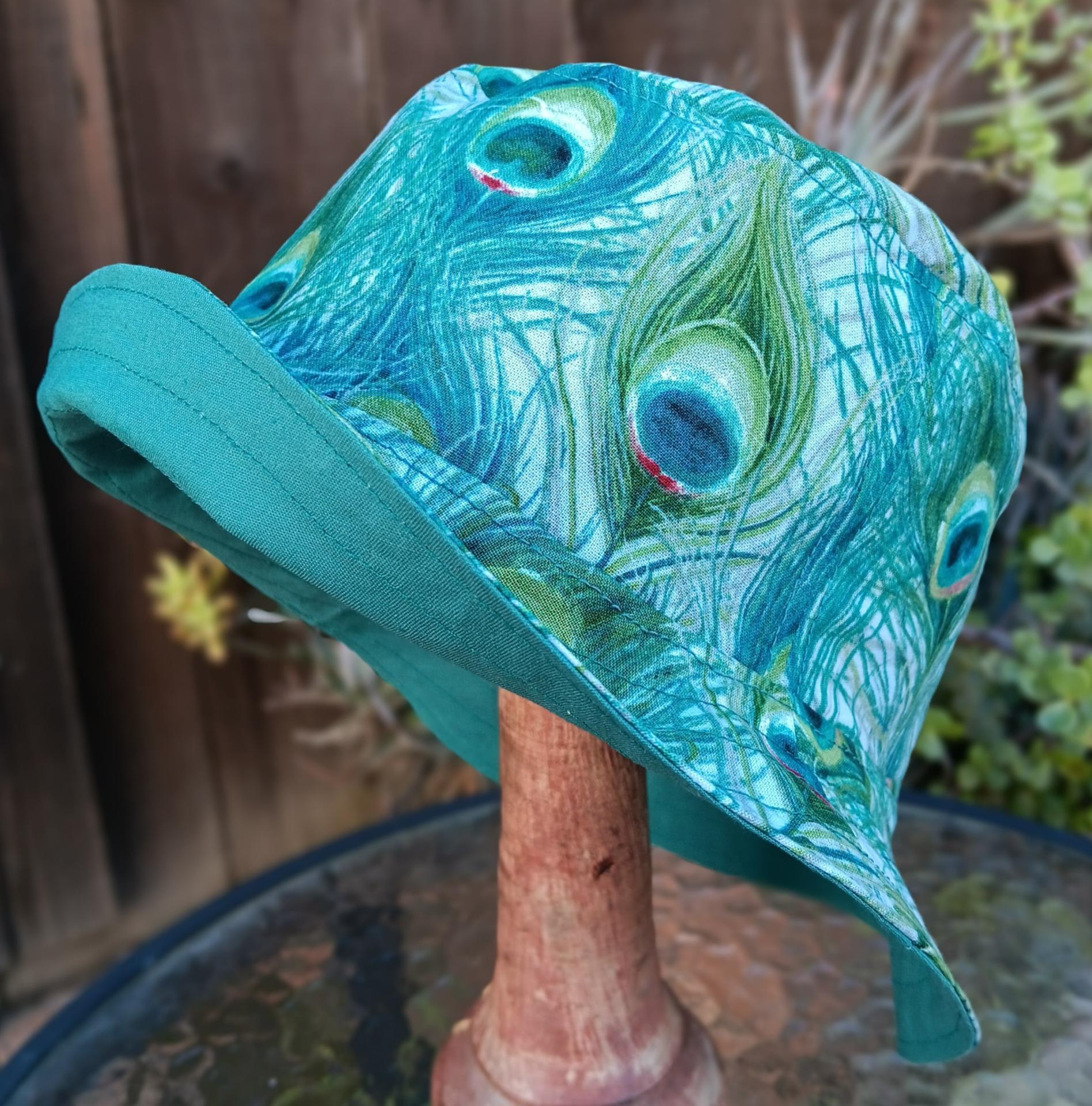 Peacock Feathers Bucket Hat, Unisex Sizes up to 4XL, Sun Hat, Floppy Hat, Summer Hat, Ponytail Hat