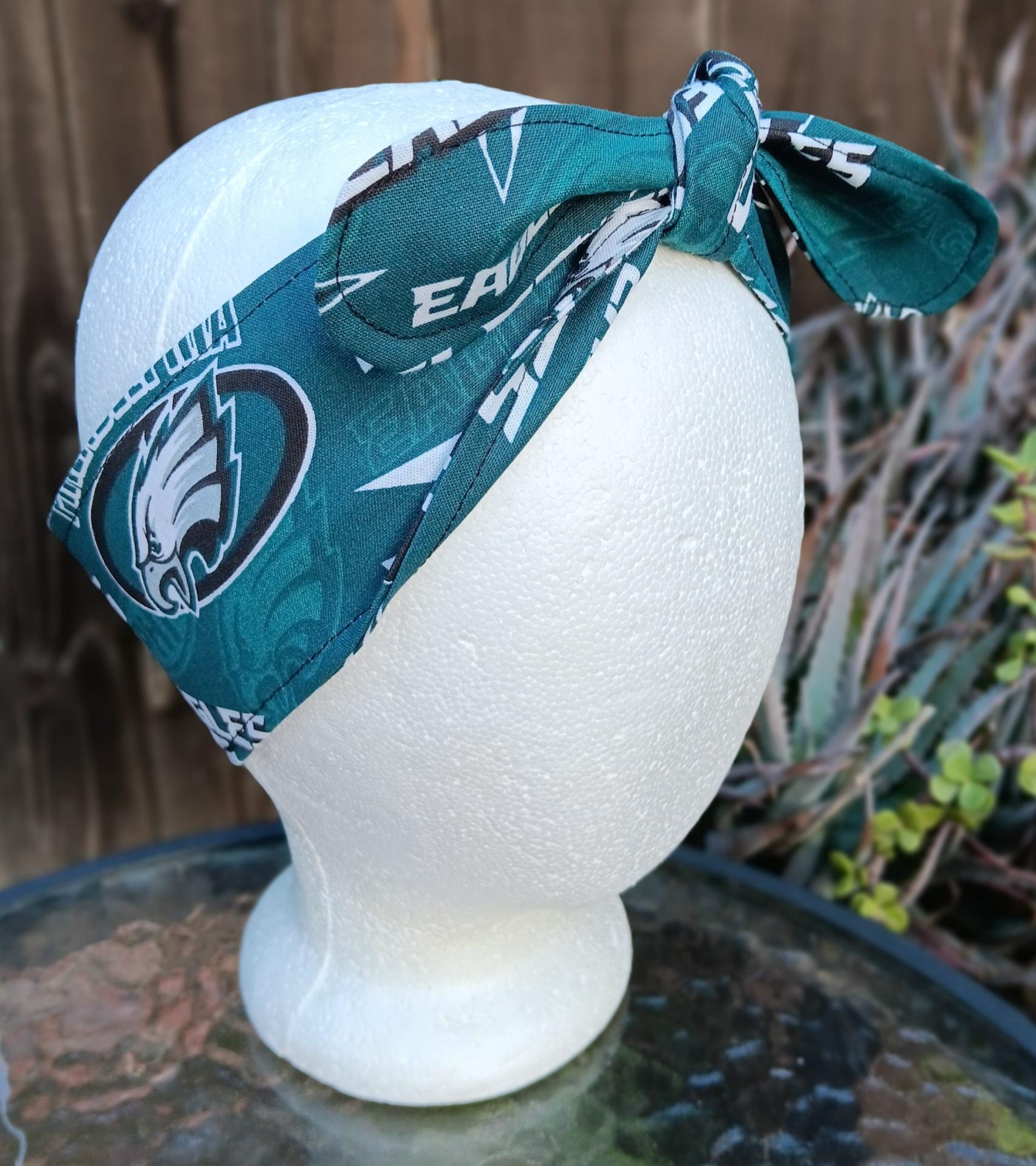 3” wide Philadelphia Eagles headband, self tie, hair wrap, hair tie, pin up, scarf, bandana