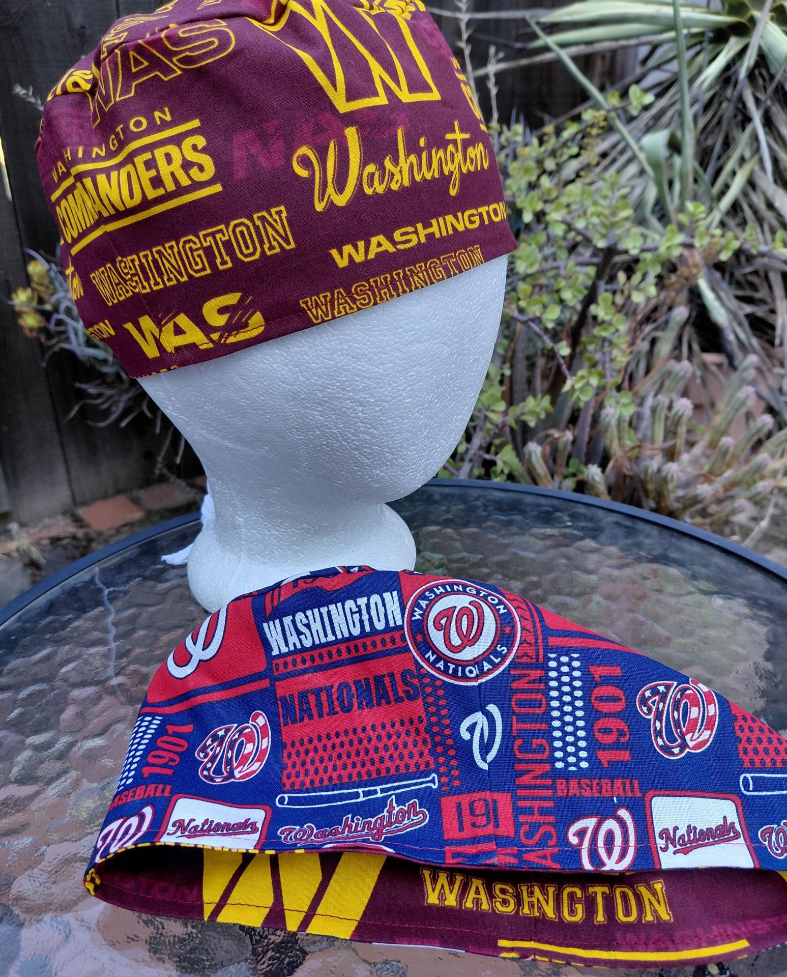 Toggle Cord Lock Reversible Washington Commanders / Nationals scrub cap, handmade, adjustable, for nurse, dentist, technician, food service