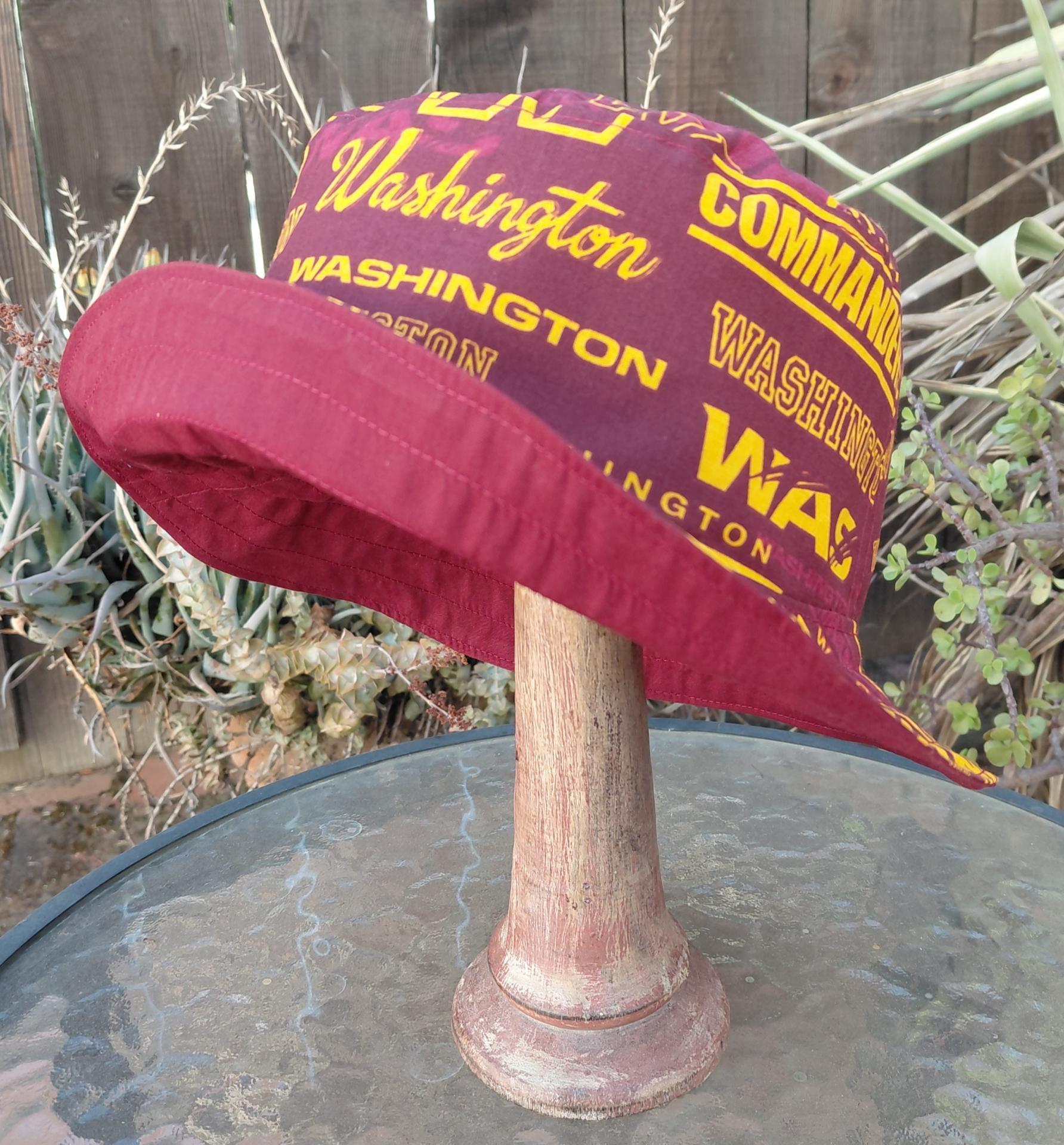 Washington Commanders Bucket Hat, Handmade, Reversible to Burgundy, Sizes up to 4XL, summer hat, fishing hat, sun hat, floppy hat, ponytail hat