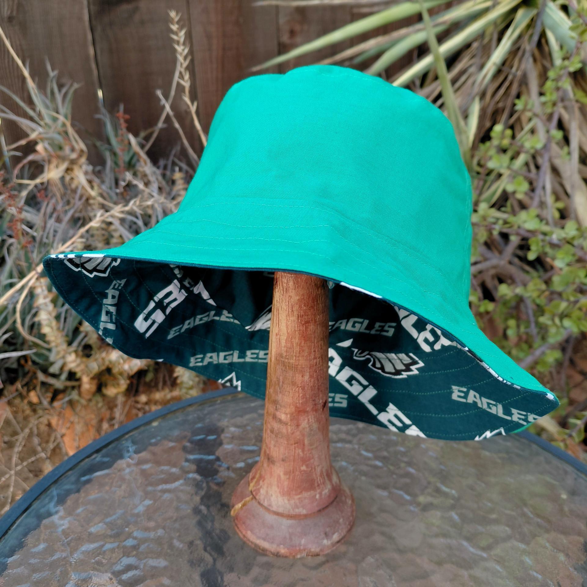 Philadelphia Eagles Bucket Hat, Reversible to Kelly Green, Sizes up to 4XL, Unisex, Handmade, fishing hat, sun hat, floppy hat, ponytail hat