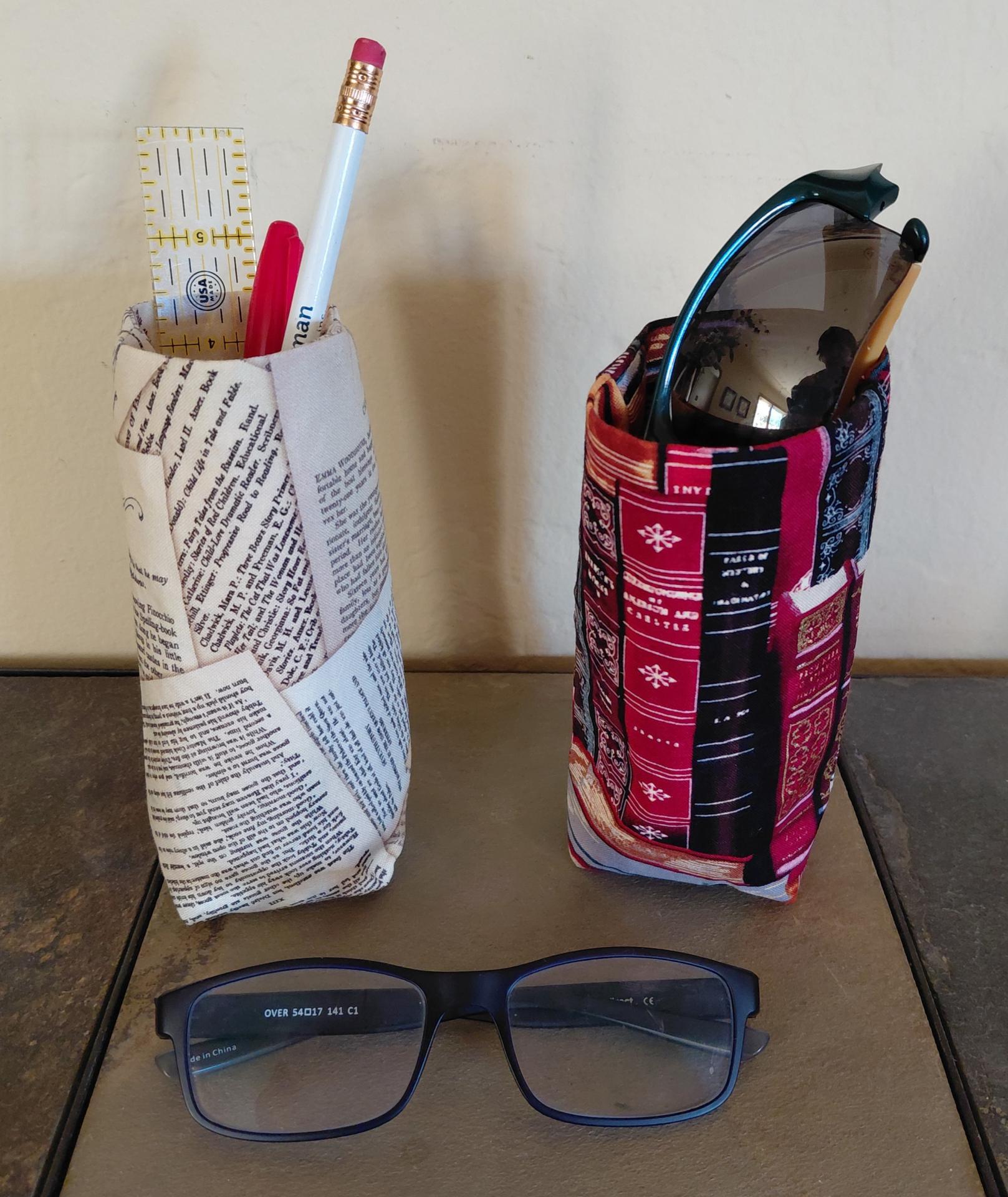Book Theme Upright Eyeglasses Holder, Reading Glasses Stand, Eyeglasses Cup, Weighted Fabric Eyeglass Keeper, Book Lover Gift, Handmade