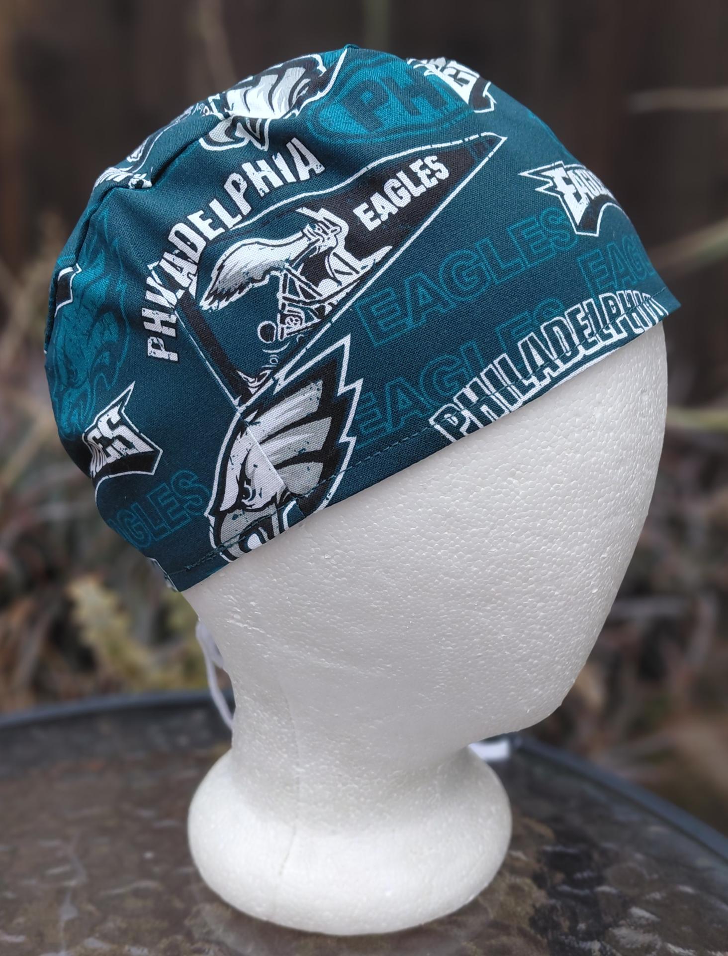 Toggle Cord Lock Reversible Philadelphia Eagles / 76ers scrub cap, handmade, adjustable, for nurse, dentist, technician, food service