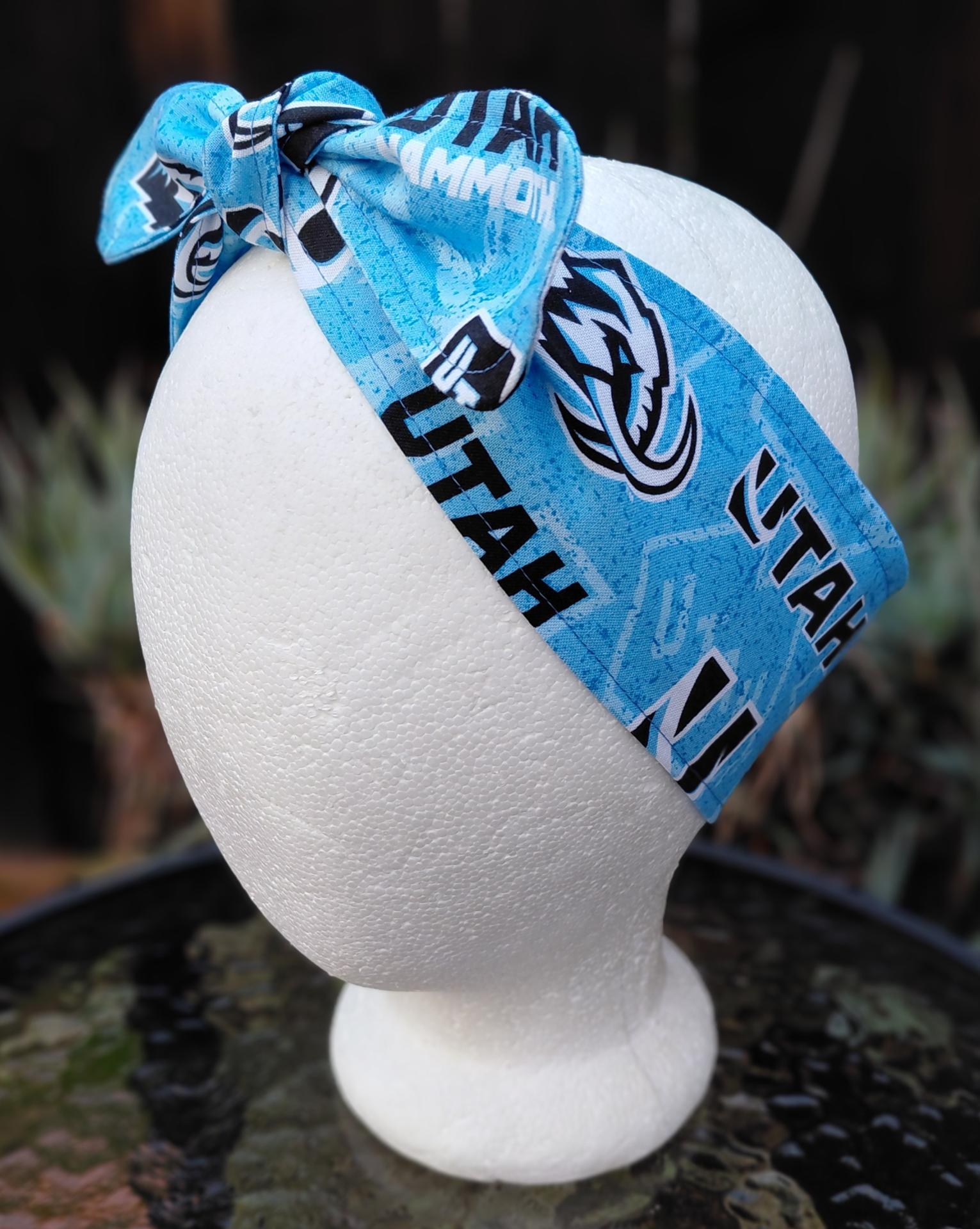 3” Wide Utah Mammoth Headband, handmade, self tie, hair wrap, pin up, hair tie, scarf, retro style, hockey