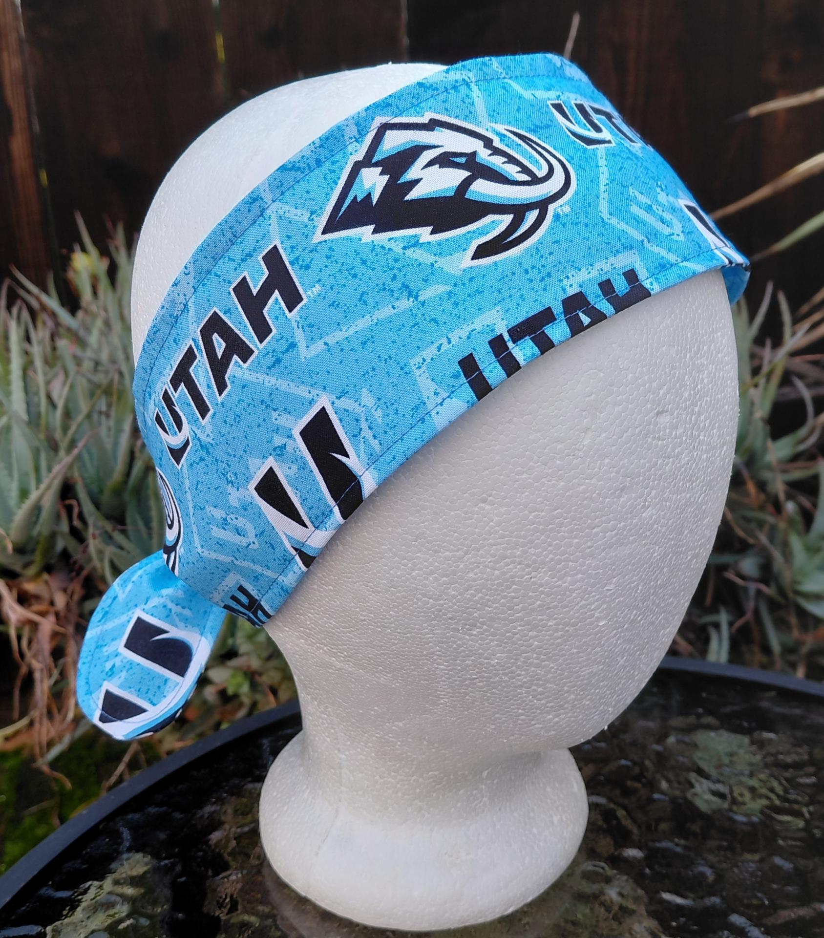 3” Wide Utah Mammoth Headband, handmade, self tie, hair wrap, pin up, hair tie, scarf, retro style, hockey