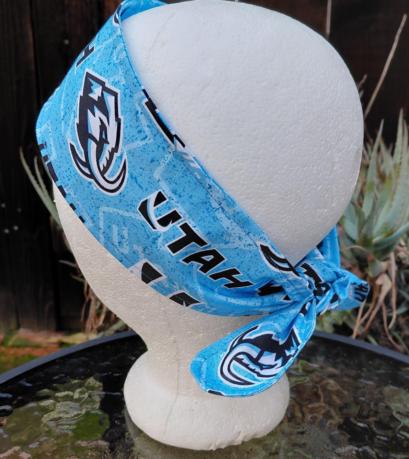3” Wide Utah Mammoth Headband, handmade, self tie, hair wrap, pin up, hair tie, scarf, retro style, hockey