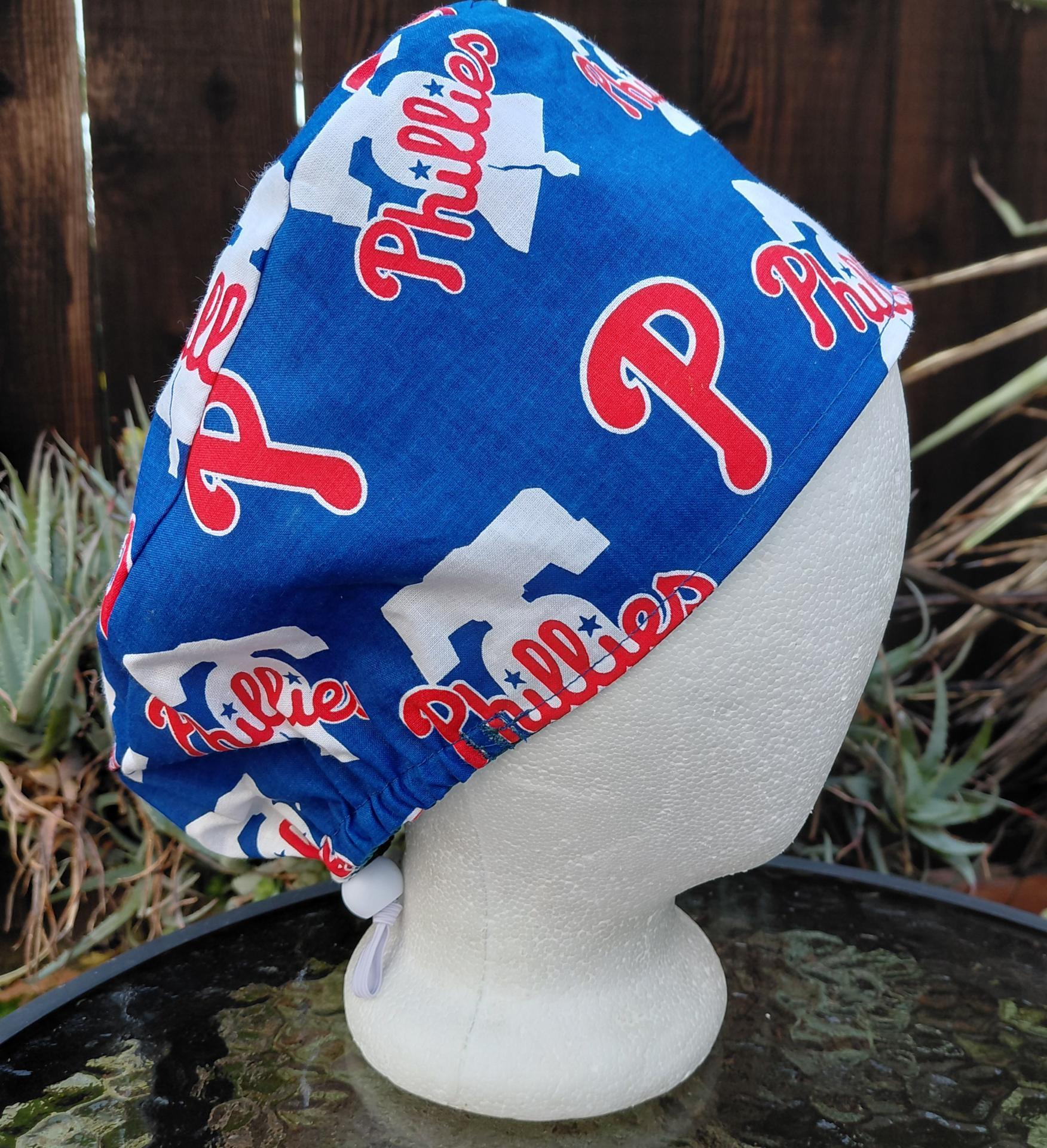 Euro Style Reversible Philadelphia Eagles / Phillies scrub cap, handmade, adjustable with toggle, for nurse, dentist, technician, food service