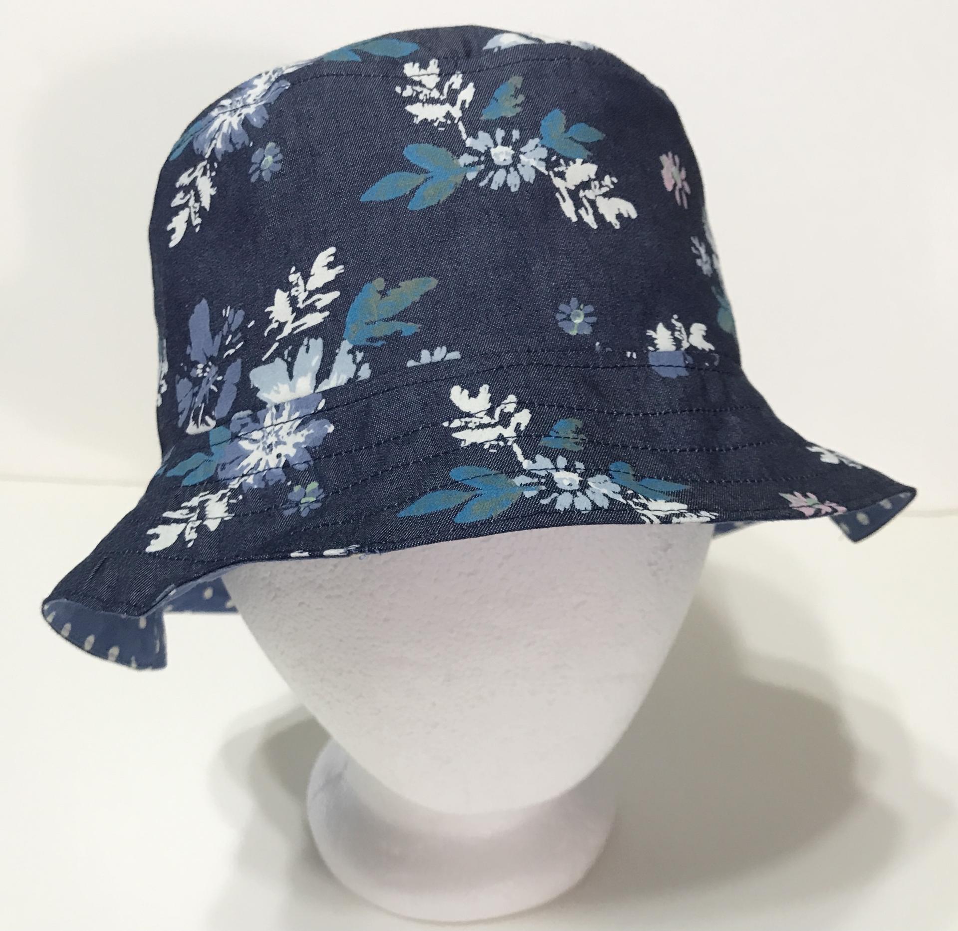 Floral Denim Bucket Hat, Reversible, Sizes up to 4XL, floppy hat, gardening hat, sun hat, casual hat, woman's fishing hat, adults or older children