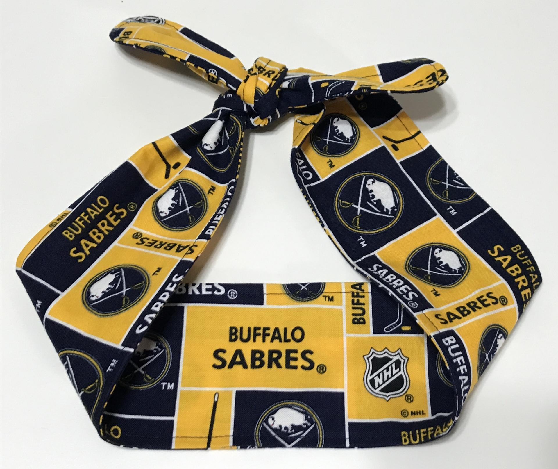 3” wide Buffalo Sabres hair tie, hair wrap, headband, hockey, pin up, self tie, scarf, neckerchief, retro, rockabilly, handmade