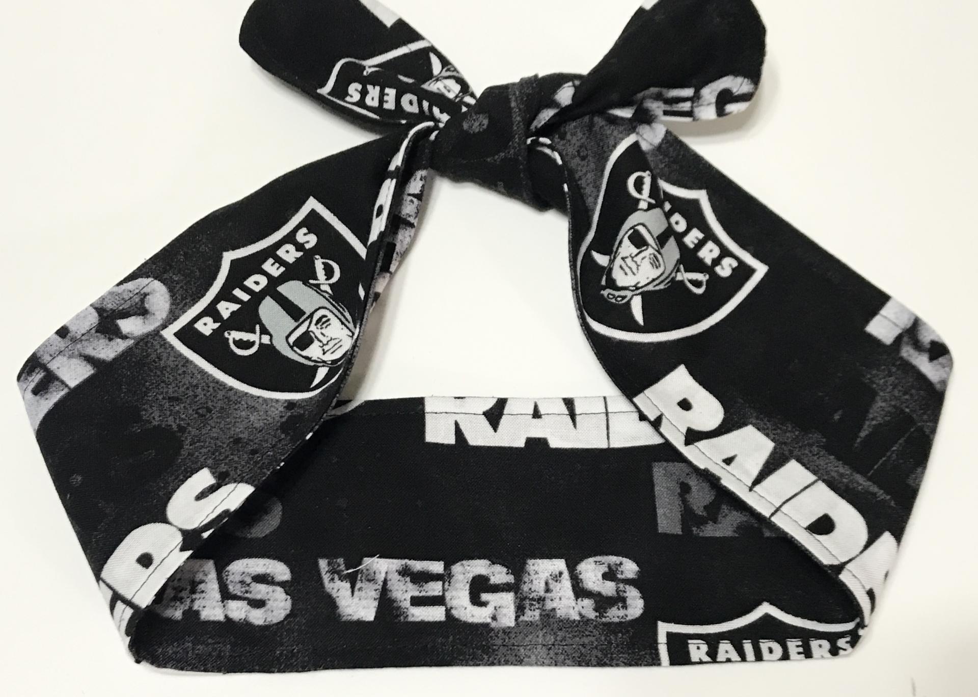 3” wide Las Vegas Raiders hair tie, red, hair wrap, headband, pin up, self tie, scarf, neckerchief, retro, rockabilly